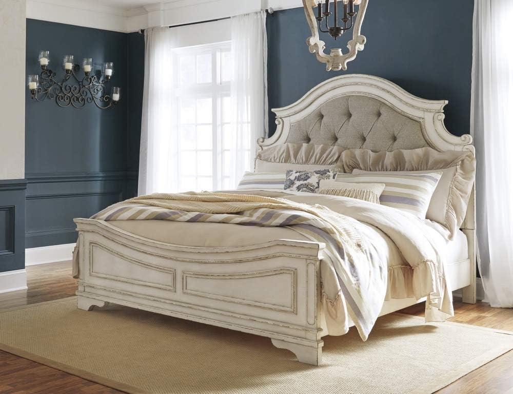 imageSignature Design by Ashley Realyn Traditional Queen Upholstered Sleigh Bed Foundation or Box Spring Needed White amp GrayQueen