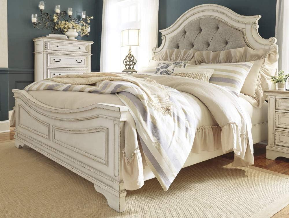 imageSignature Design by Ashley Realyn Traditional Queen Upholstered Sleigh Bed Foundation or Box Spring Needed White amp GrayQueen