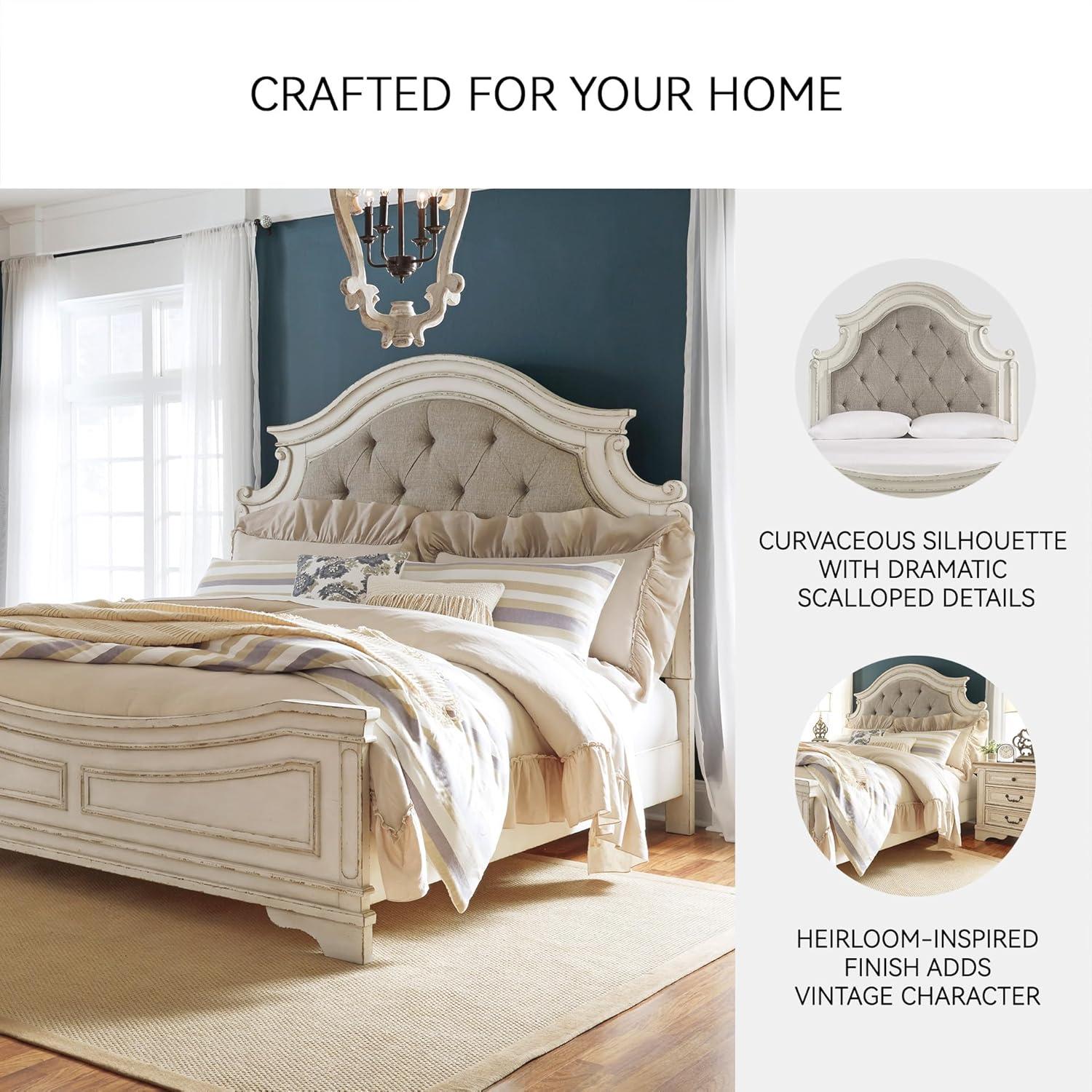 imageSignature Design by Ashley Realyn Traditional Queen Upholstered Sleigh Bed Foundation or Box Spring Needed White amp GrayQueen