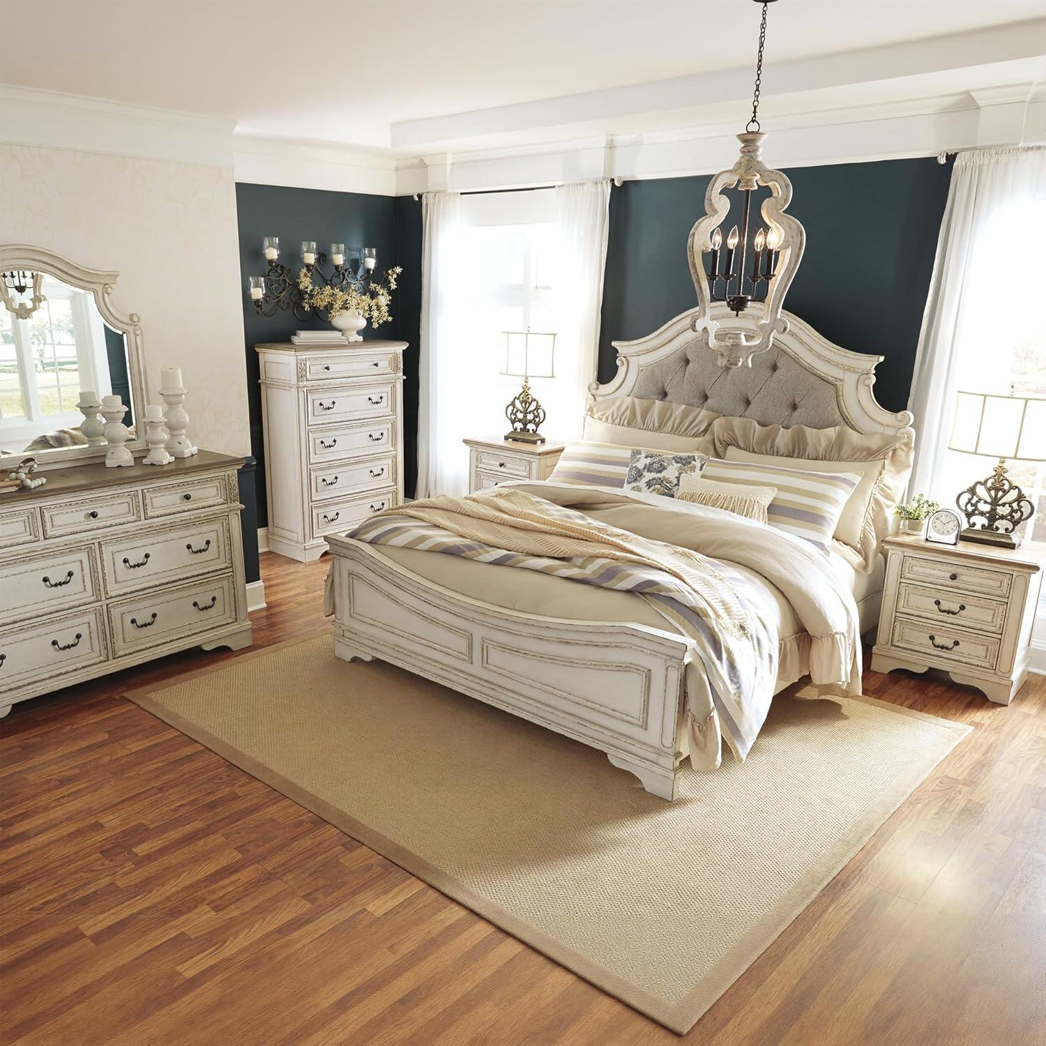 imageSignature Design by Ashley Realyn Traditional Queen Upholstered Sleigh Bed Foundation or Box Spring Needed White amp GrayQueen