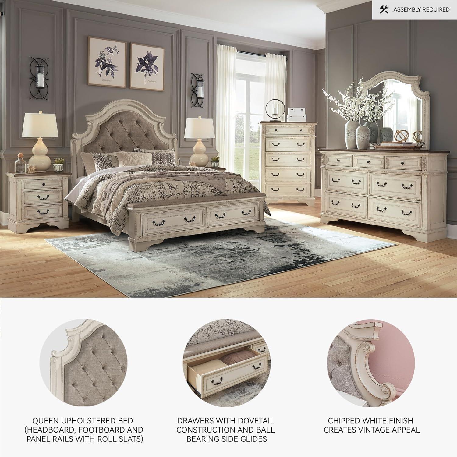 imageSignature Design by Ashley Realyn Traditional Queen Upholstered Sleigh Bed Foundation or Box Spring Needed White amp GrayQueen