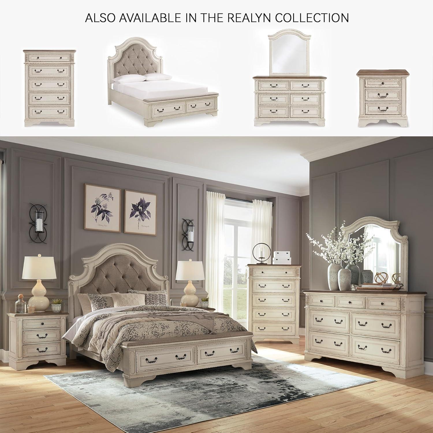 imageSignature Design by Ashley Realyn Traditional Queen Upholstered Sleigh Bed Foundation or Box Spring Needed White amp GrayQueen