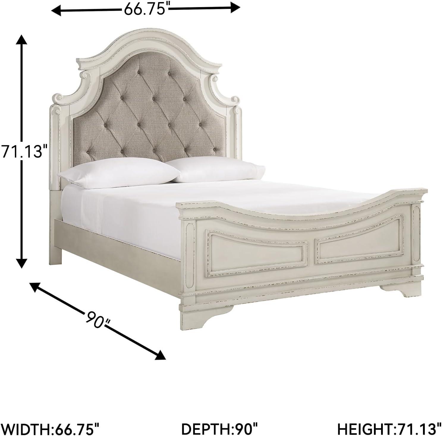 imageSignature Design by Ashley Realyn Traditional Queen Upholstered Sleigh Bed Foundation or Box Spring Needed White amp GrayQueen