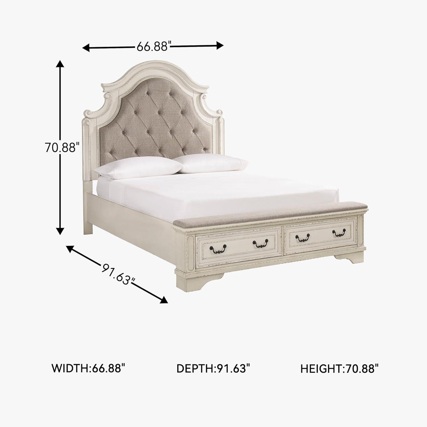 imageSignature Design by Ashley Realyn Traditional Queen Upholstered Sleigh Bed Foundation or Box Spring Needed White amp GrayQueen