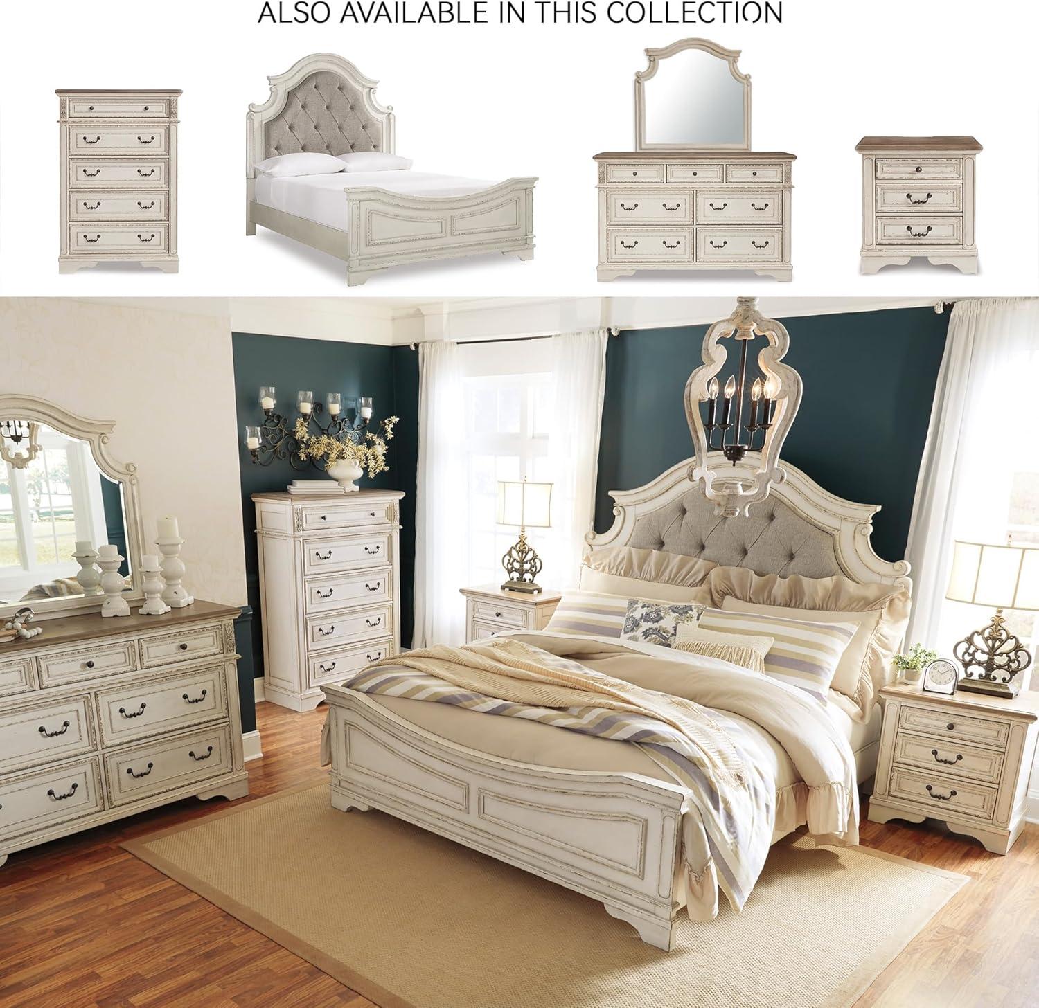 imageSignature Design by Ashley Realyn Traditional Queen Upholstered Sleigh Bed Foundation or Box Spring Needed White amp GrayQueen