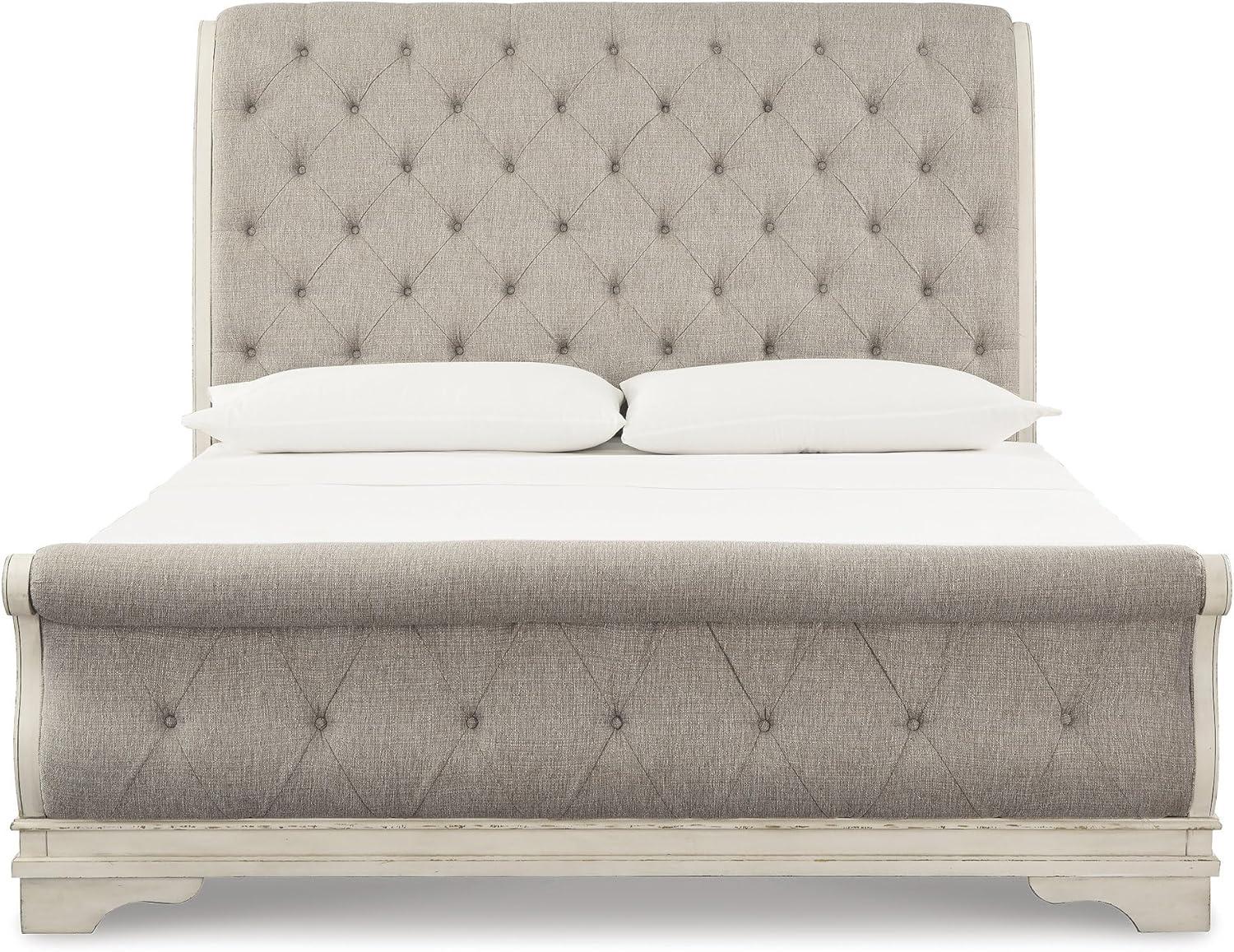 imageSignature Design by Ashley Realyn Traditional Queen Upholstered Sleigh Bed Foundation or Box Spring Needed White amp GrayQueen