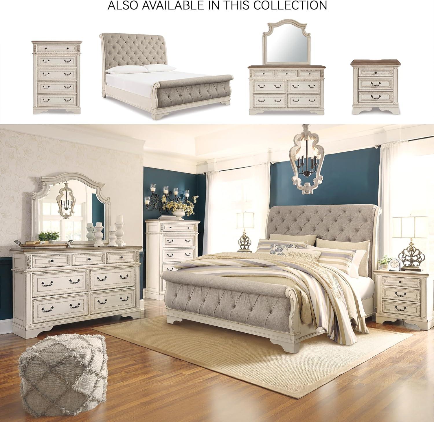 imageSignature Design by Ashley Realyn Traditional Queen Upholstered Sleigh Bed Foundation or Box Spring Needed White amp GrayQueen