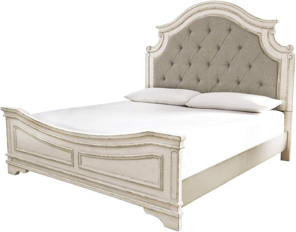 imageSignature Design by Ashley Realyn Traditional Queen Upholstered Sleigh Bed Foundation or Box Spring Needed White amp GrayQueen