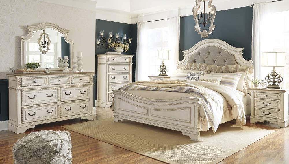 imageSignature Design by Ashley Realyn Traditional Queen Upholstered Sleigh Bed Foundation or Box Spring Needed White amp GrayQueen