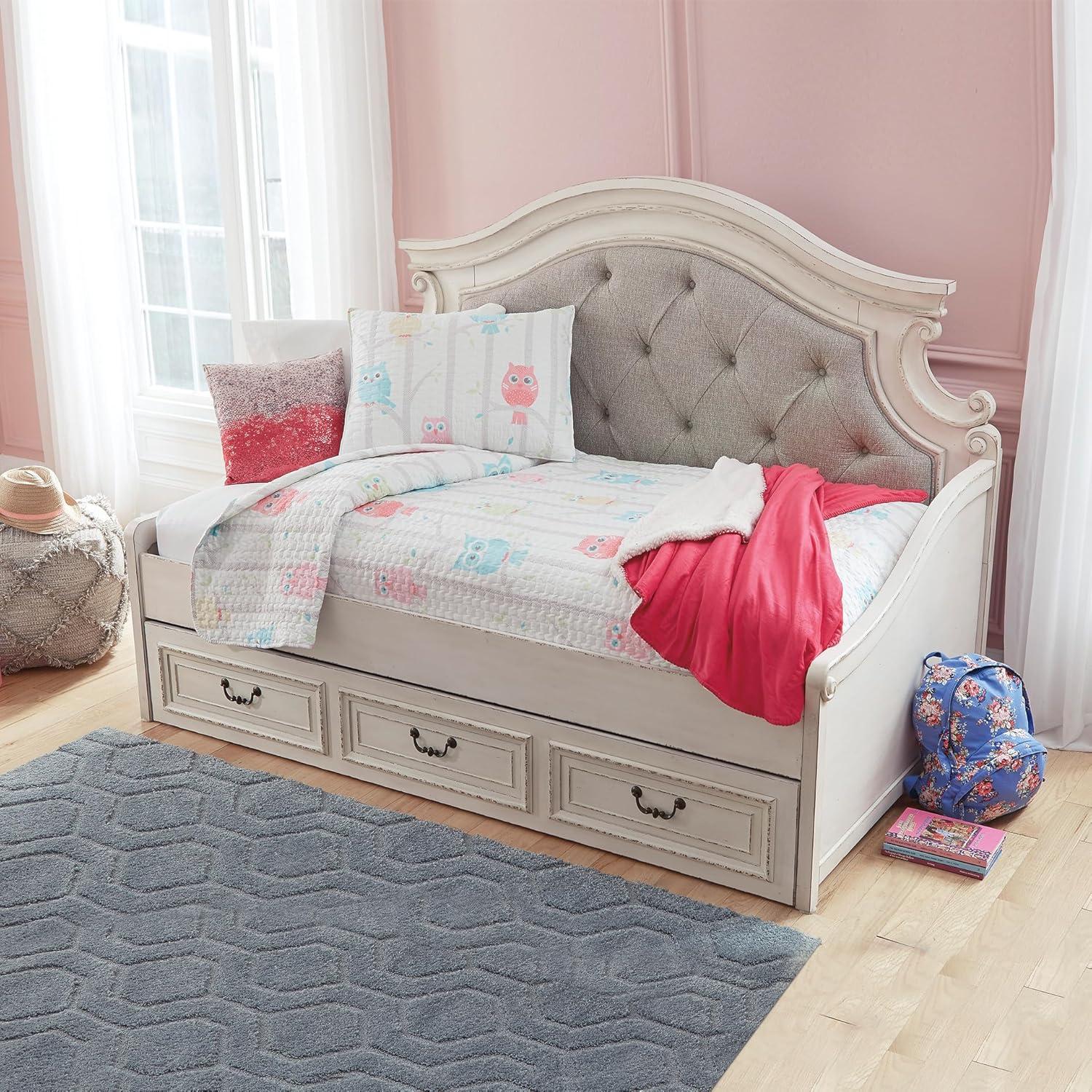 imageSignature Design by Ashley Realyn Traditional Queen Upholstered Sleigh Bed Foundation or Box Spring Needed White amp GrayTwin