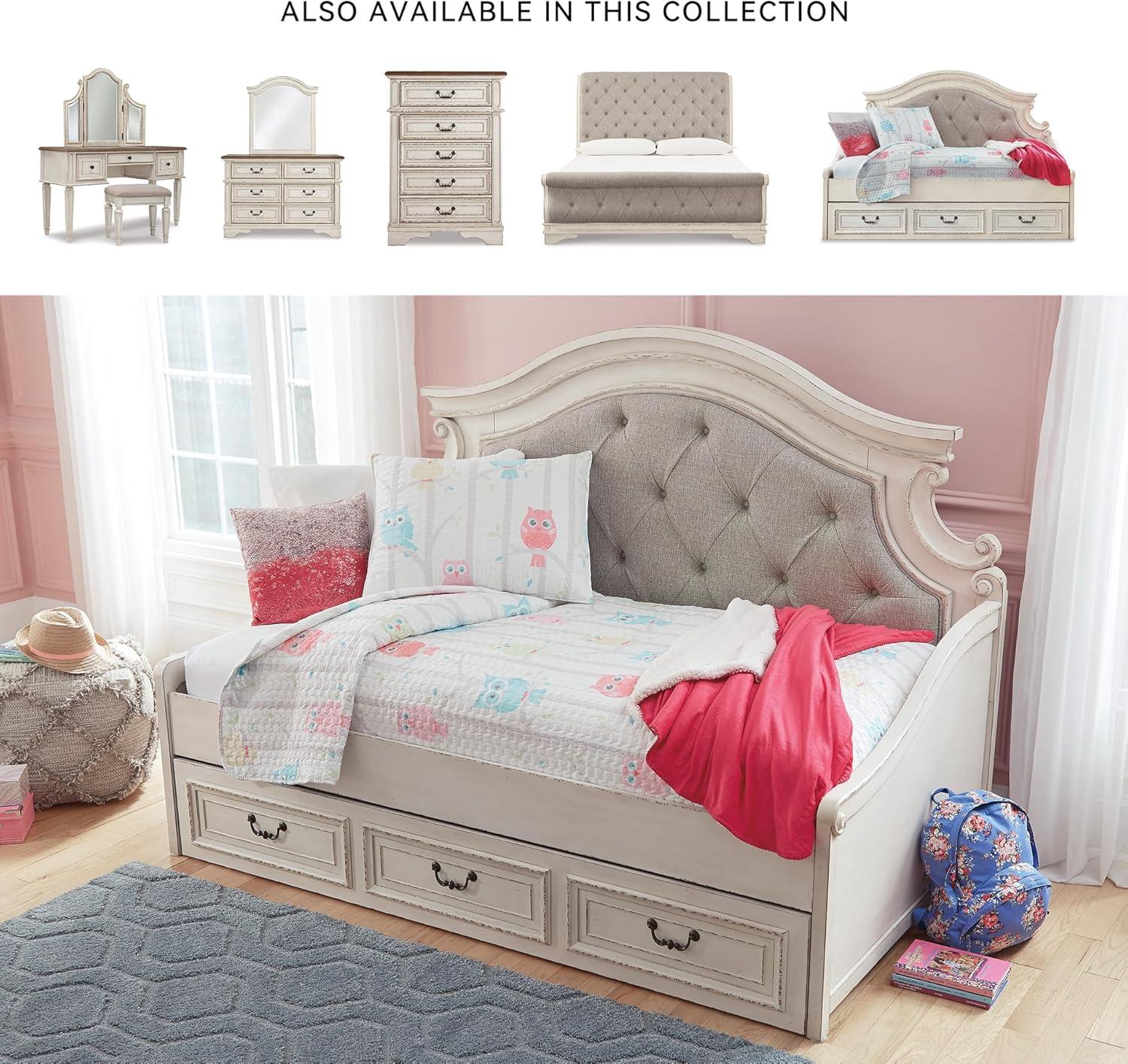 imageSignature Design by Ashley Realyn Traditional Queen Upholstered Sleigh Bed Foundation or Box Spring Needed White amp GrayTwin