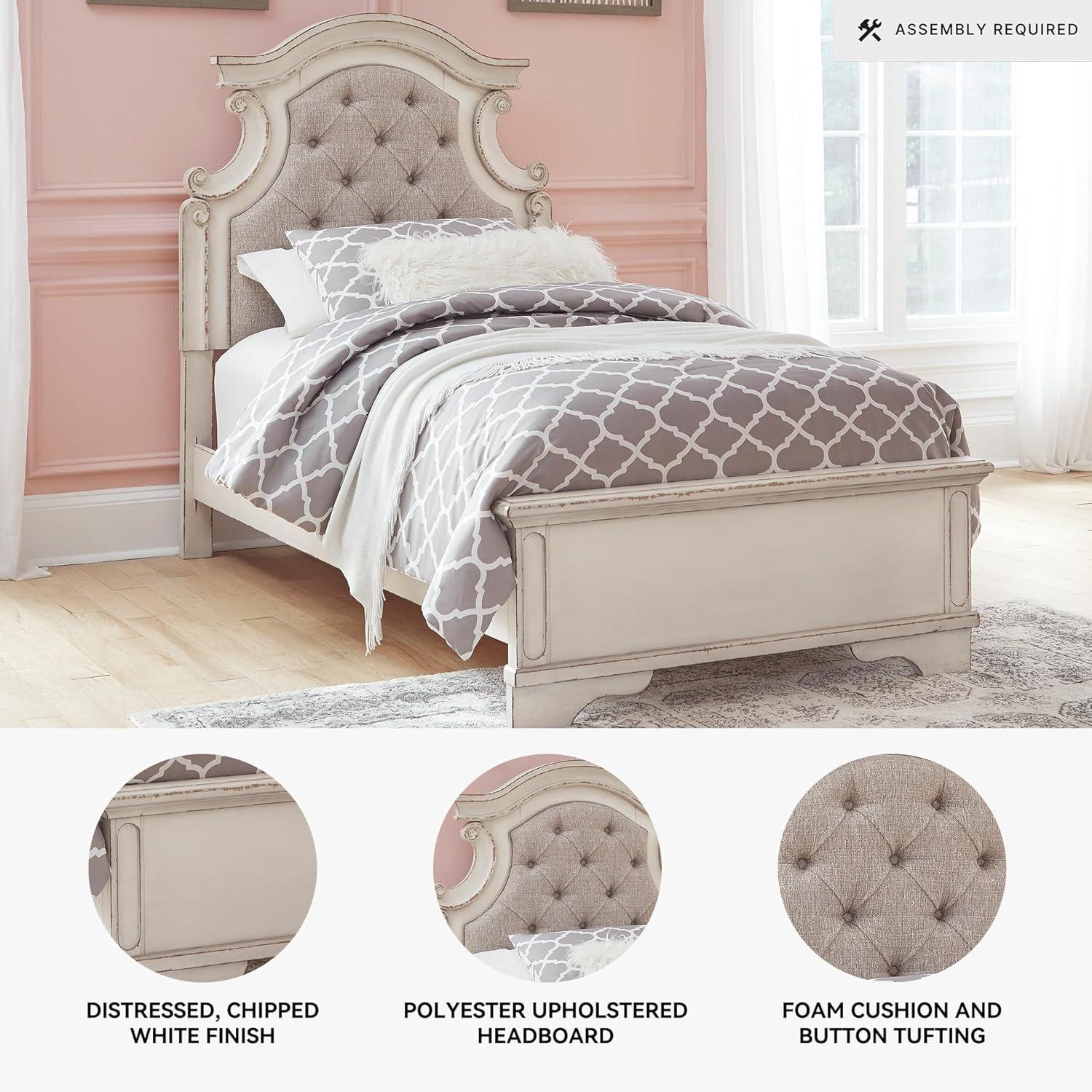 imageSignature Design by Ashley Realyn Traditional Queen Upholstered Sleigh Bed Foundation or Box Spring Needed White amp GrayTwin