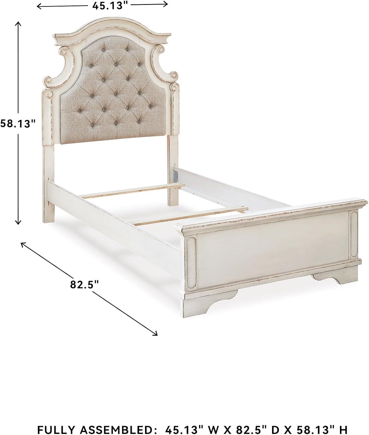 imageSignature Design by Ashley Realyn Traditional Queen Upholstered Sleigh Bed Foundation or Box Spring Needed White amp GrayTwin