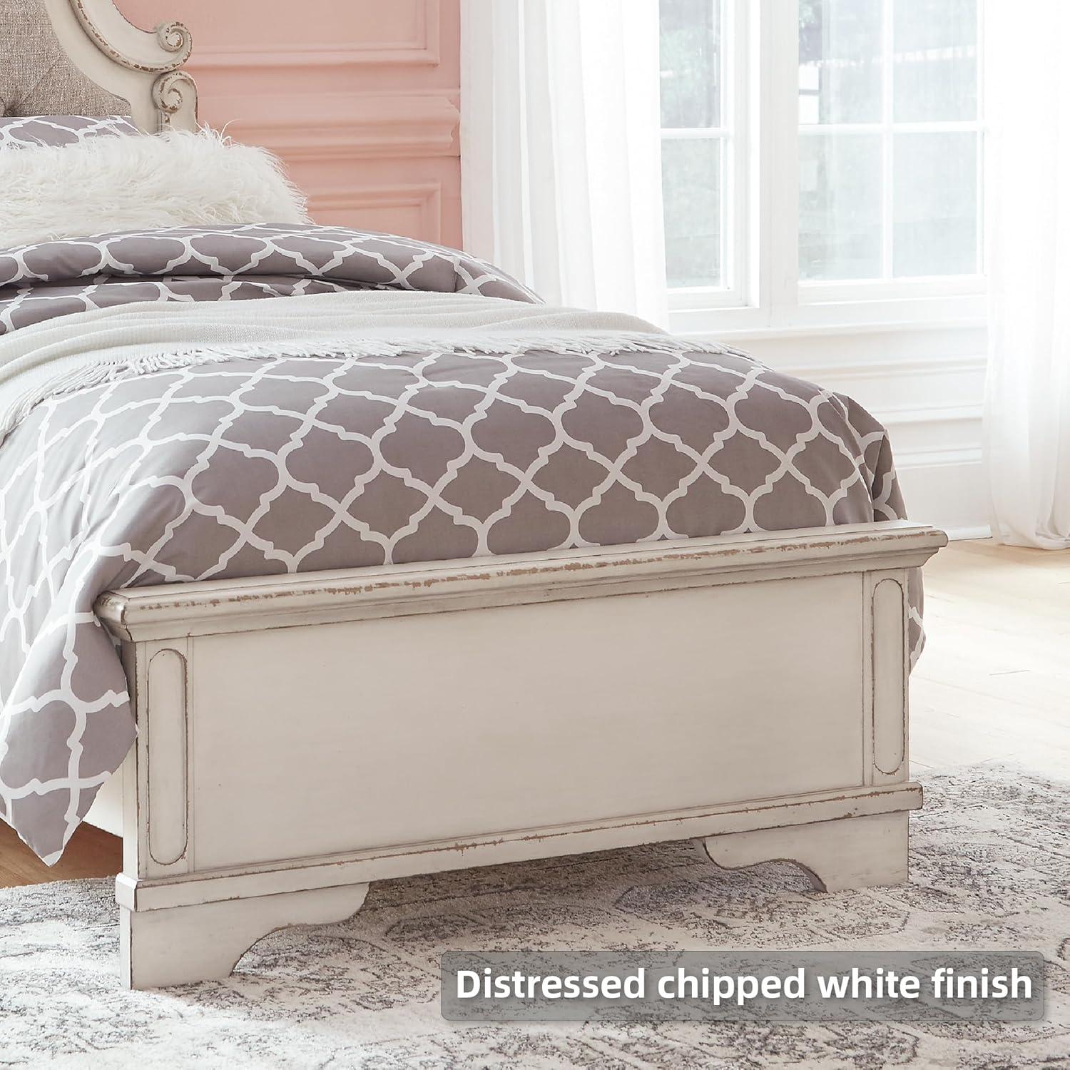 imageSignature Design by Ashley Realyn Traditional Queen Upholstered Sleigh Bed Foundation or Box Spring Needed White amp GrayTwin