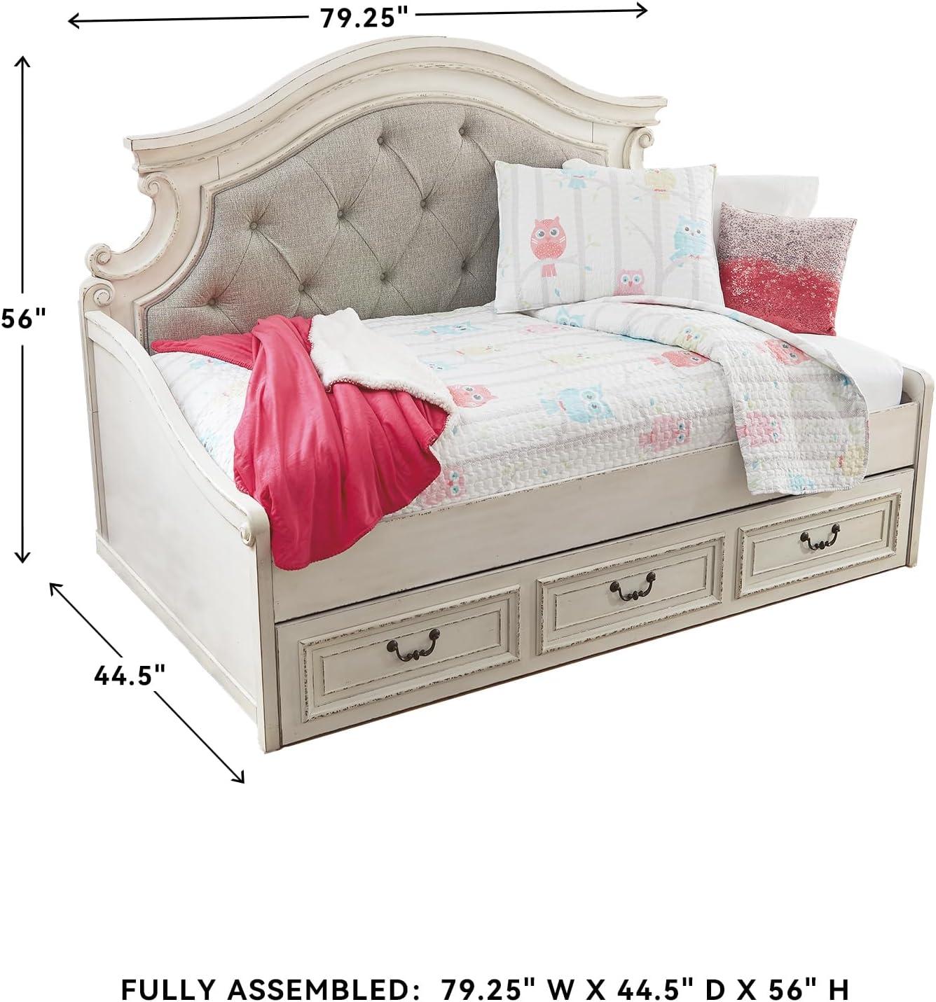 imageSignature Design by Ashley Realyn Traditional Queen Upholstered Sleigh Bed Foundation or Box Spring Needed White amp GrayTwin