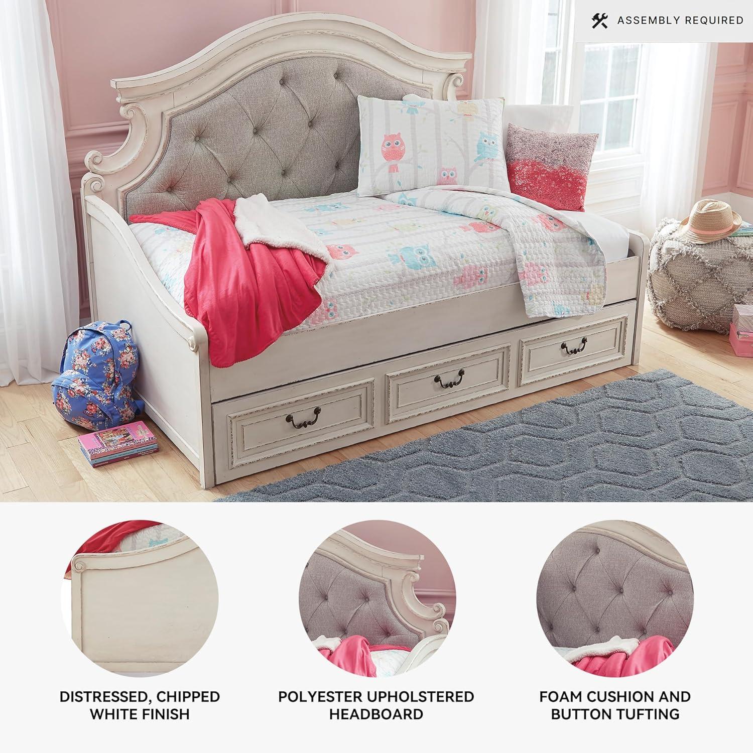 imageSignature Design by Ashley Realyn Traditional Queen Upholstered Sleigh Bed Foundation or Box Spring Needed White amp GrayTwin