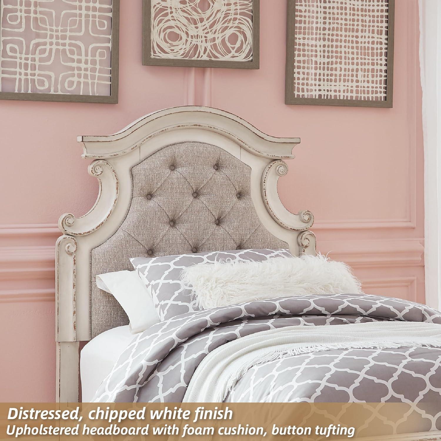 imageSignature Design by Ashley Realyn Traditional Queen Upholstered Sleigh Bed Foundation or Box Spring Needed White amp GrayTwin