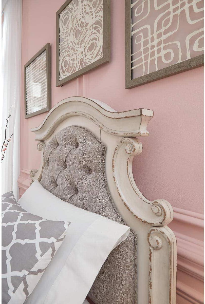 imageSignature Design by Ashley Realyn Traditional Queen Upholstered Sleigh Bed Foundation or Box Spring Needed White amp GrayTwin