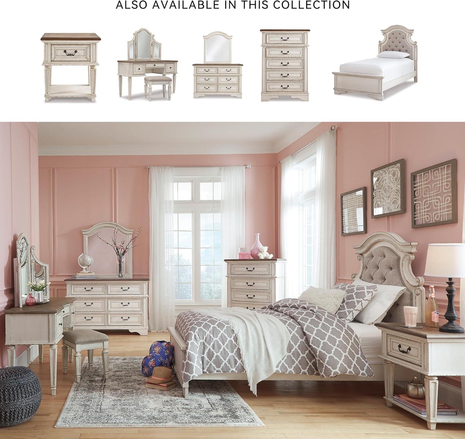 imageSignature Design by Ashley Realyn Traditional Queen Upholstered Sleigh Bed Foundation or Box Spring Needed White amp GrayTwin