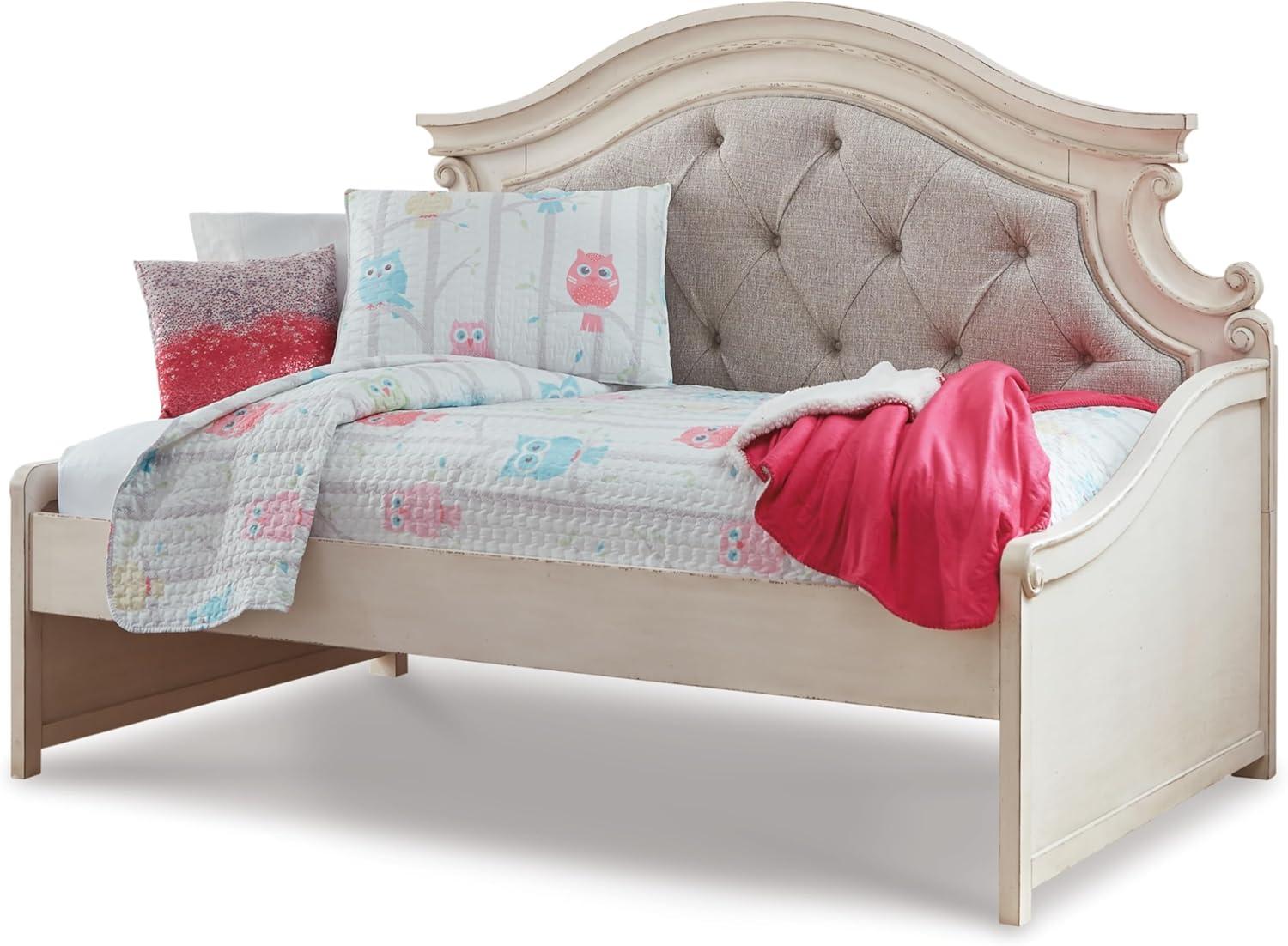 imageSignature Design by Ashley Realyn Traditional Queen Upholstered Sleigh Bed Foundation or Box Spring Needed White amp GrayTwin