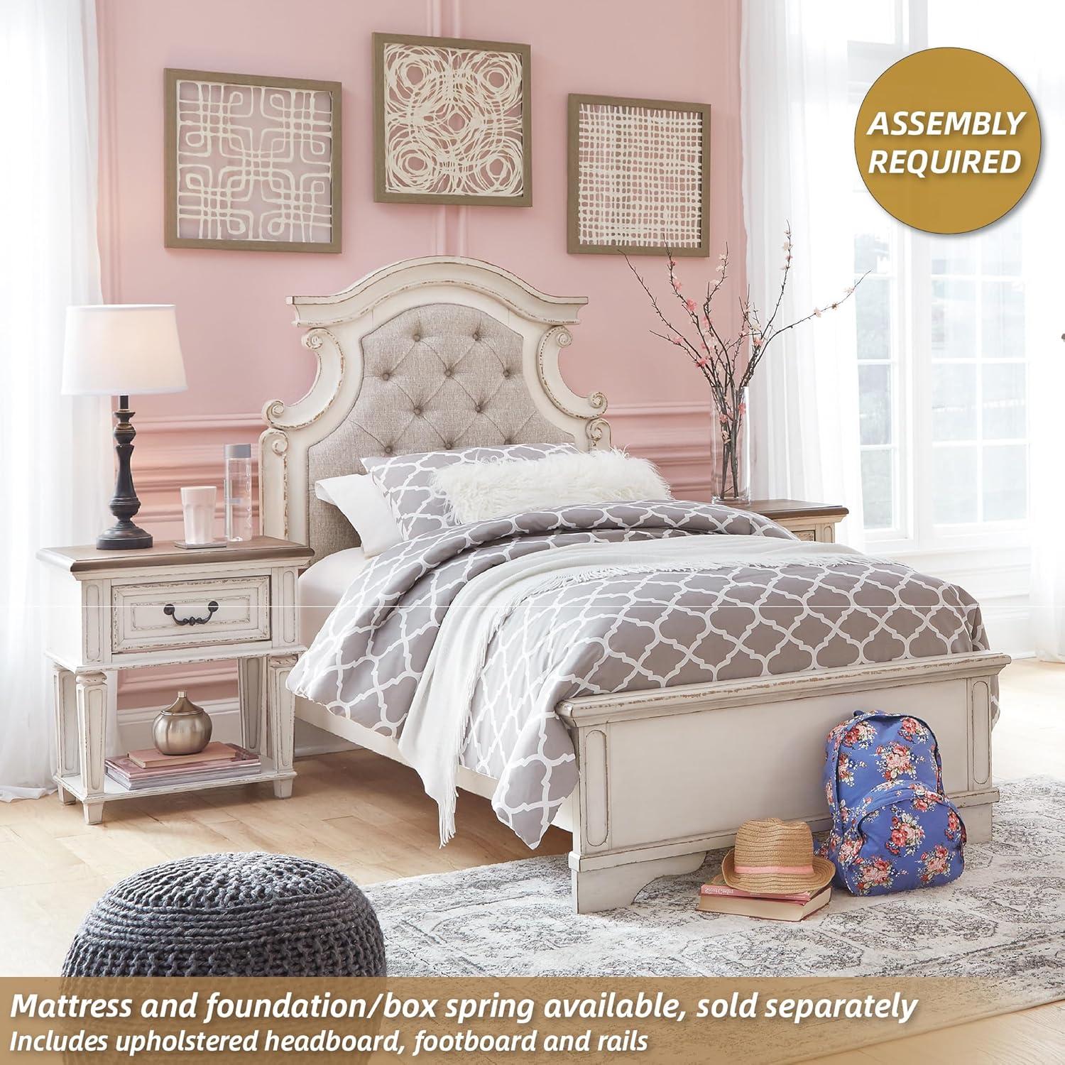 imageSignature Design by Ashley Realyn Traditional Queen Upholstered Sleigh Bed Foundation or Box Spring Needed White amp GrayTwin