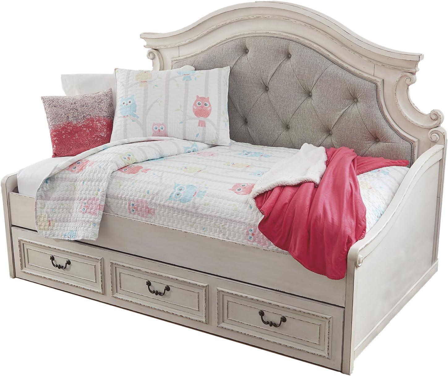 imageSignature Design by Ashley Realyn Traditional Queen Upholstered Sleigh Bed Foundation or Box Spring Needed White amp GrayTwin