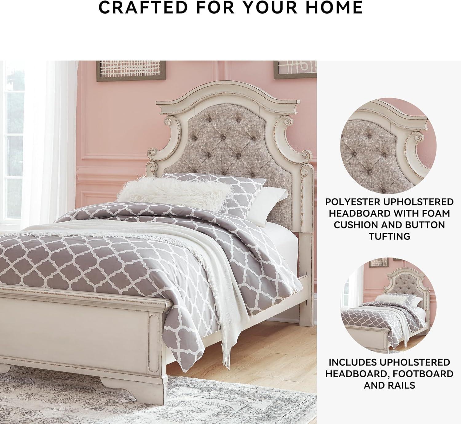 imageSignature Design by Ashley Realyn Traditional Queen Upholstered Sleigh Bed Foundation or Box Spring Needed White amp GrayTwin