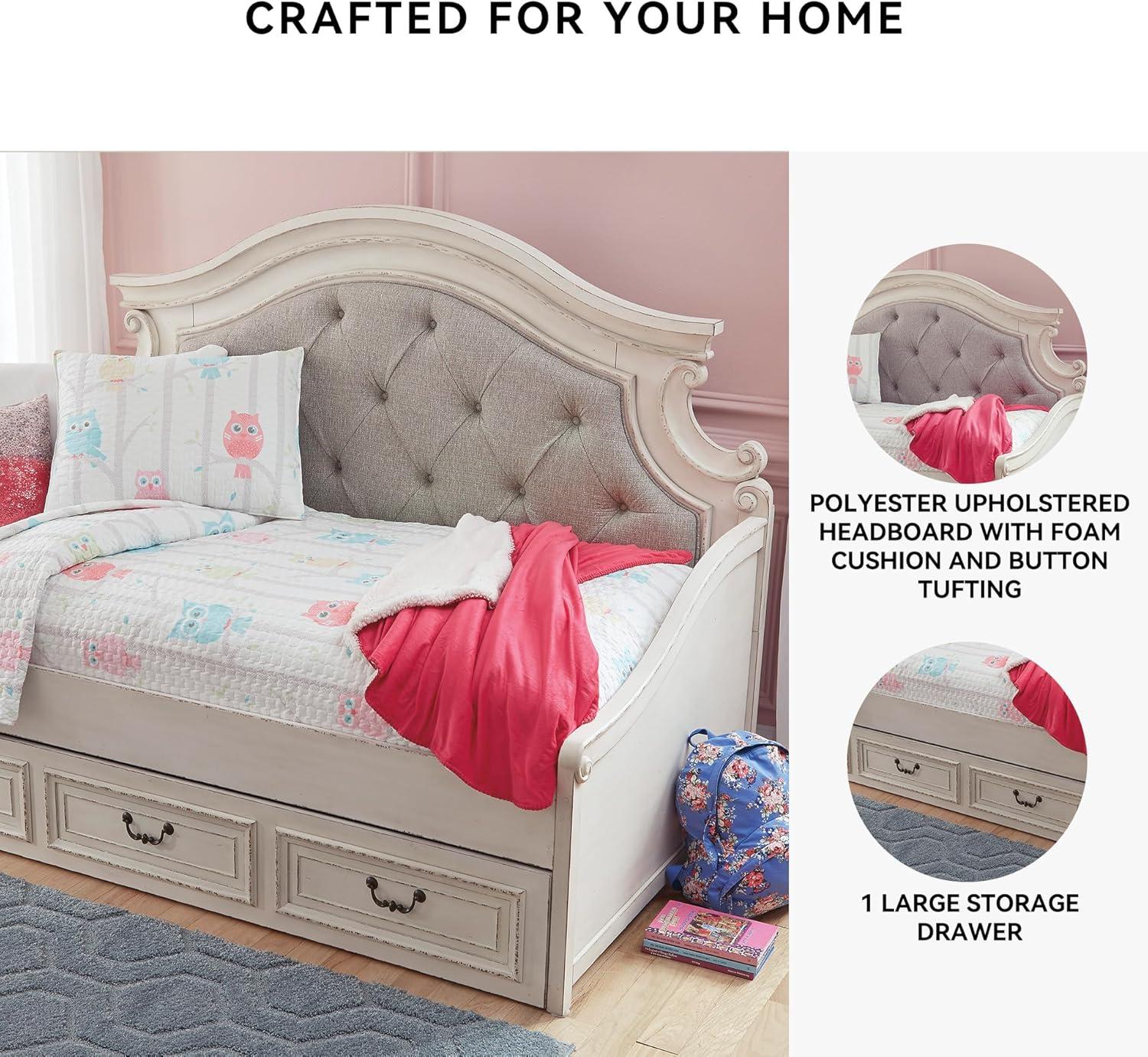 imageSignature Design by Ashley Realyn Traditional Queen Upholstered Sleigh Bed Foundation or Box Spring Needed White amp GrayTwin