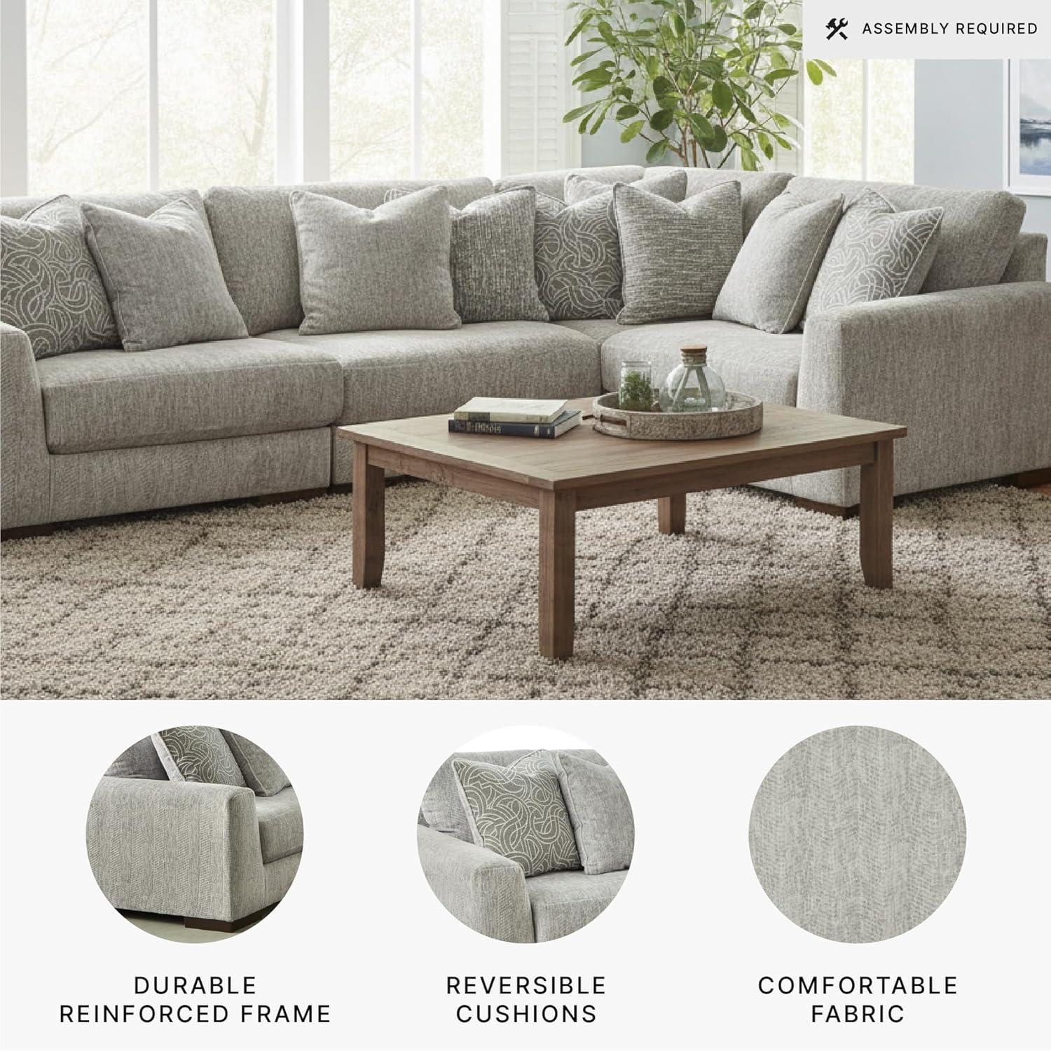 imageSignature Design by Ashley Regent Park Modern LShaped Anti Sag 5Piece Sectional with Reversible Cushions and 11 Accent Pillows Light GrayLight Gray