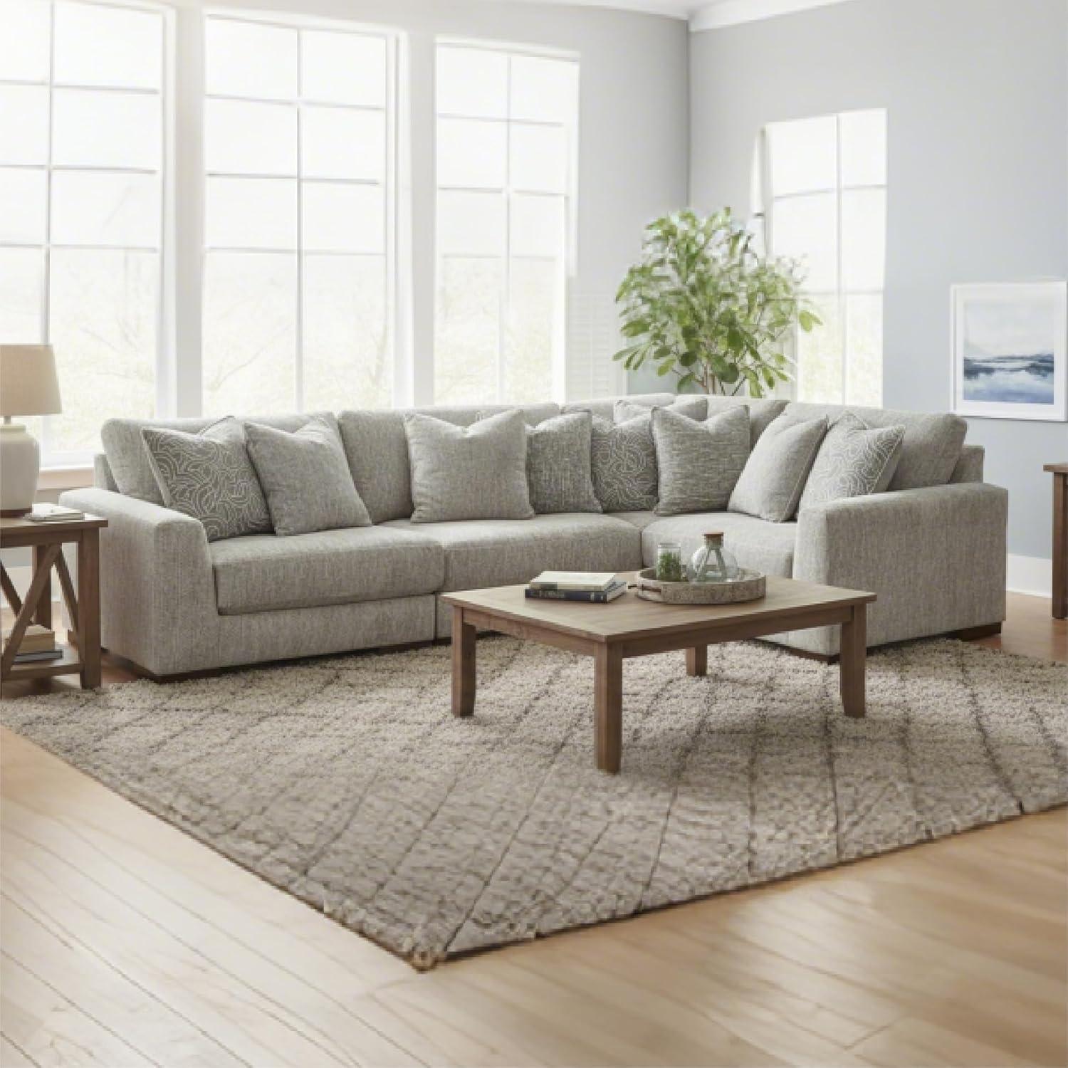 imageSignature Design by Ashley Regent Park Modern LShaped Anti Sag 5Piece Sectional with Reversible Cushions and 11 Accent Pillows Light GrayLight Gray
