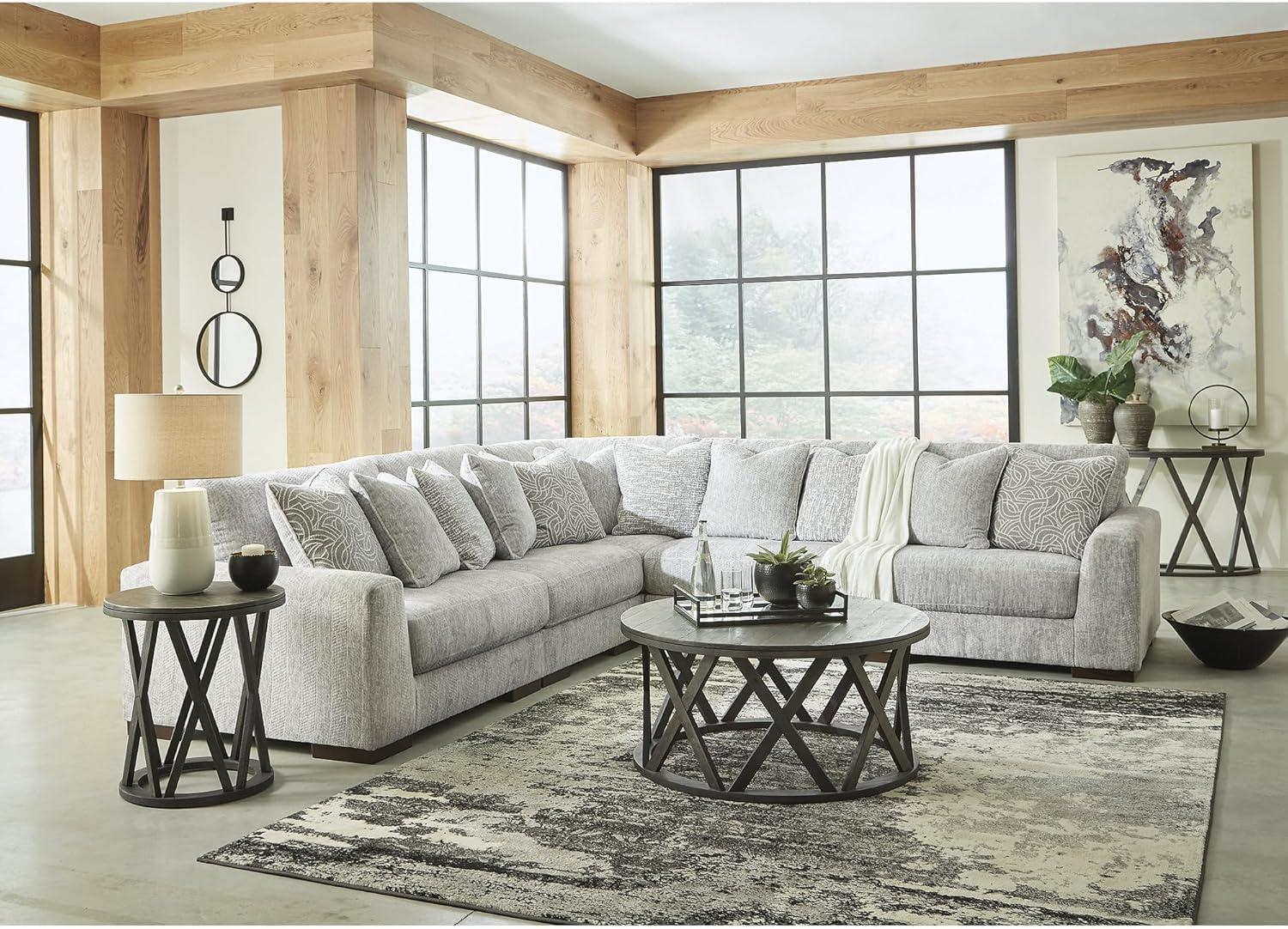imageSignature Design by Ashley Regent Park Modern LShaped Anti Sag 5Piece Sectional with Reversible Cushions and 11 Accent Pillows Light GrayLight Gray