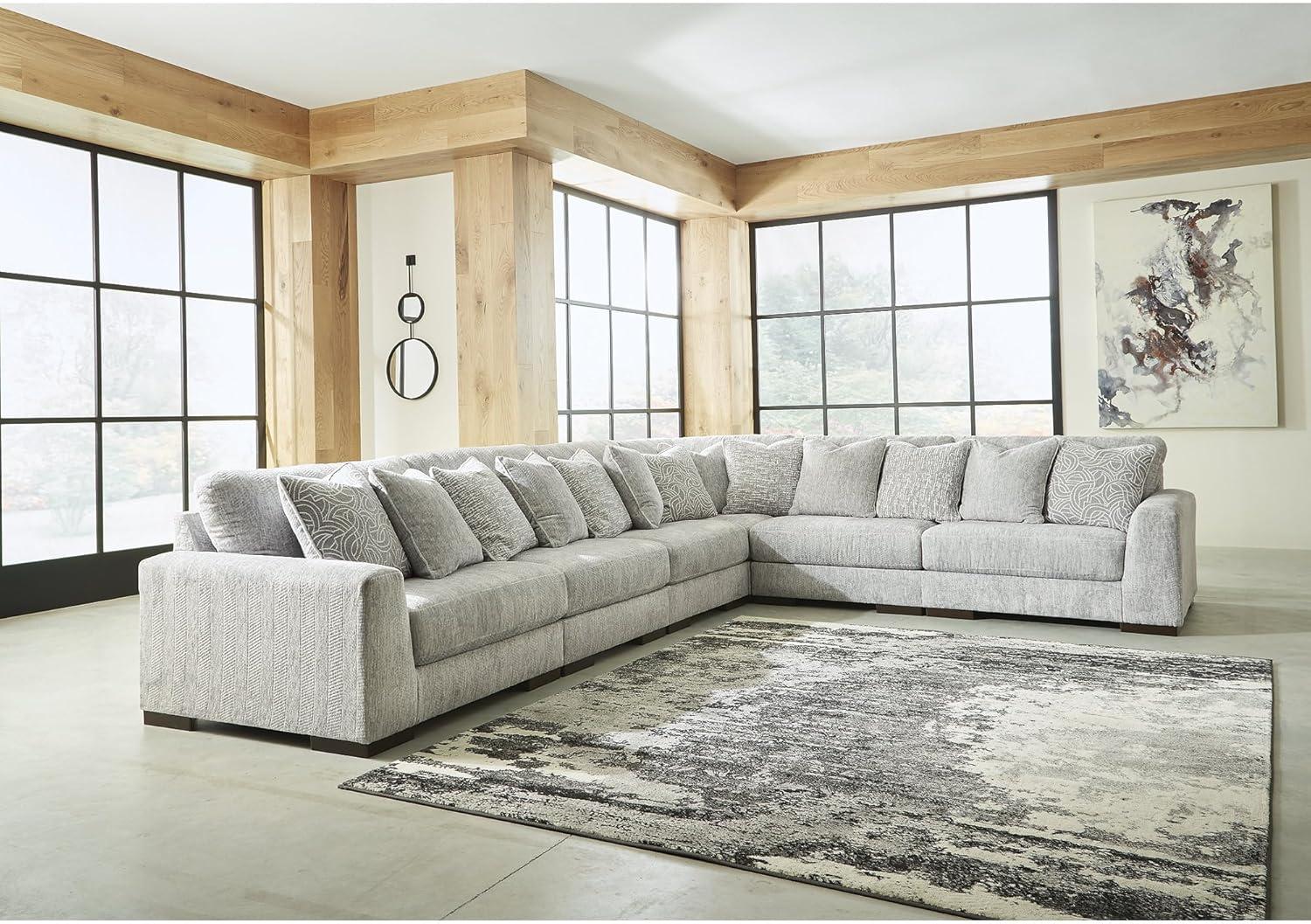 imageSignature Design by Ashley Regent Park Modern LShaped Anti Sag 5Piece Sectional with Reversible Cushions and 11 Accent Pillows Light GrayLight Gray
