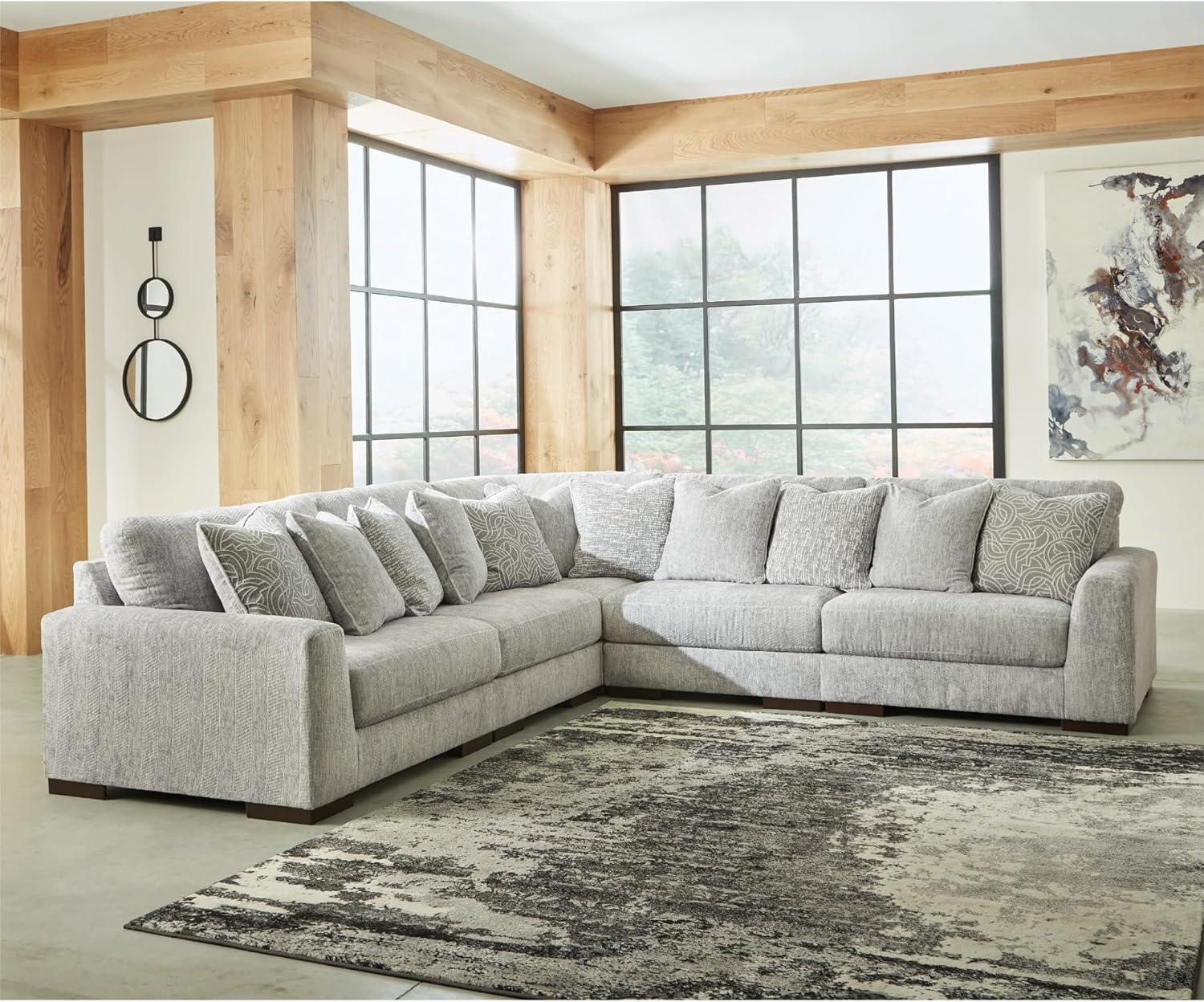 imageSignature Design by Ashley Regent Park Modern LShaped Anti Sag 5Piece Sectional with Reversible Cushions and 11 Accent Pillows Light GrayLight Gray