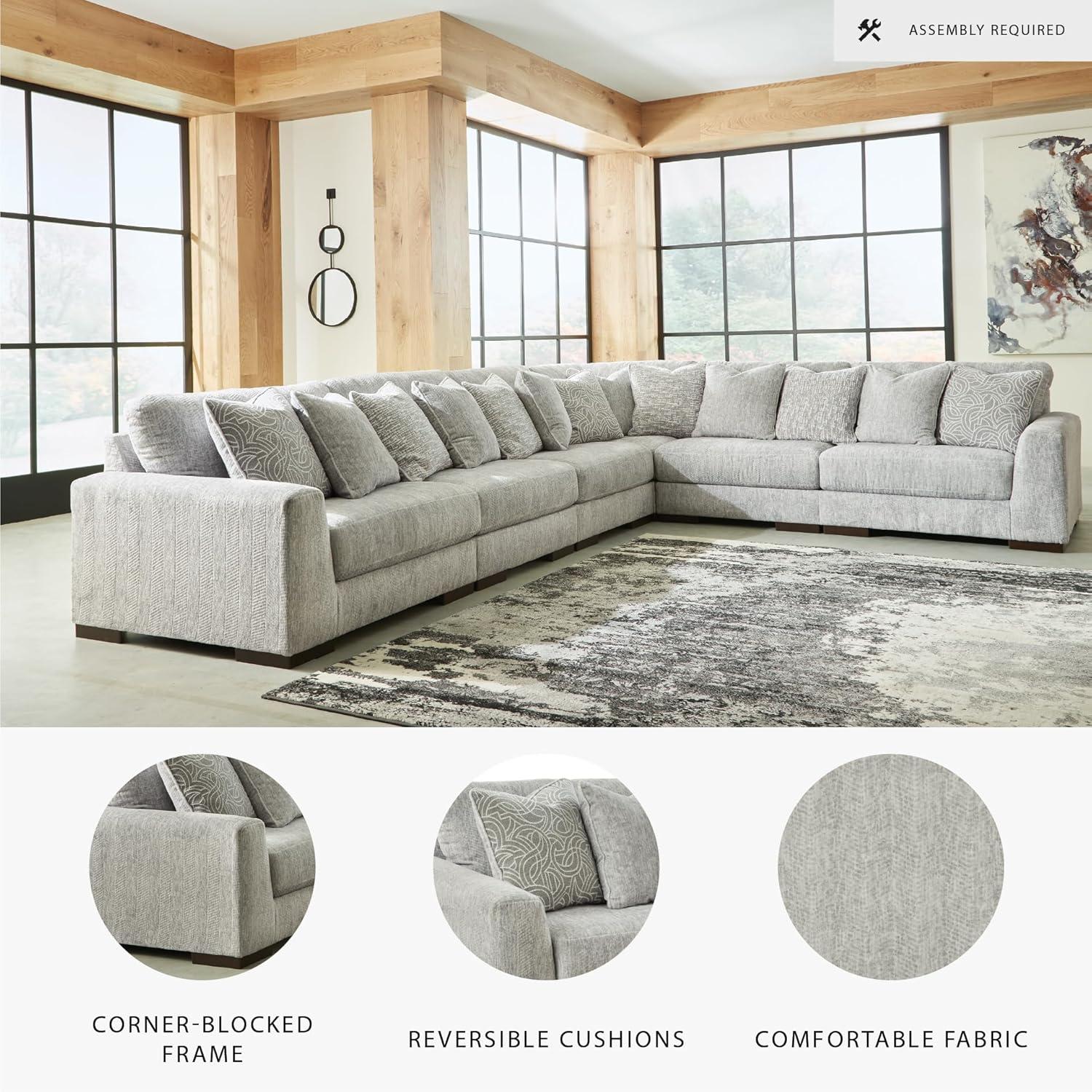 imageSignature Design by Ashley Regent Park Modern LShaped Anti Sag 5Piece Sectional with Reversible Cushions and 11 Accent Pillows Light GrayLight Gray