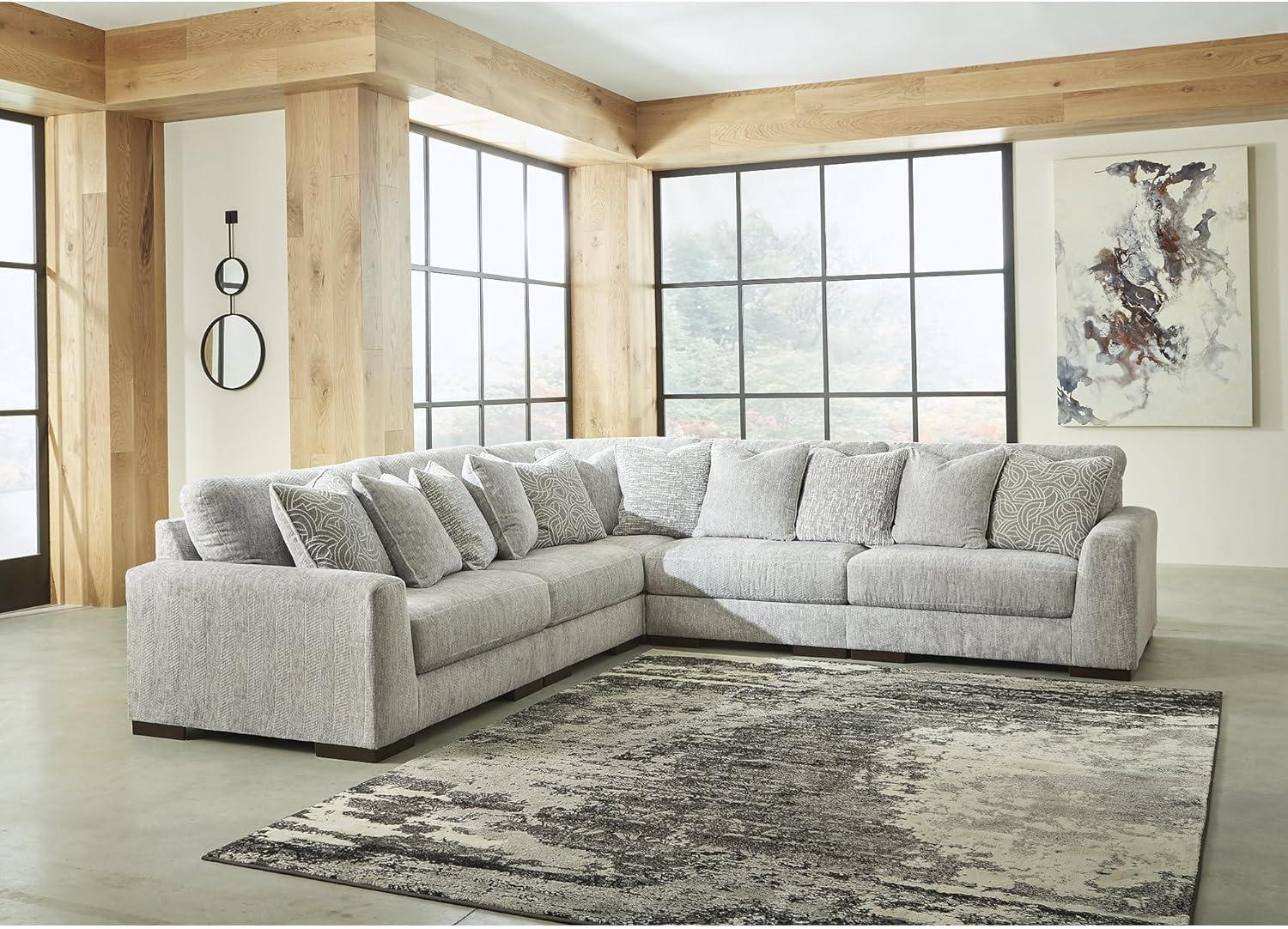 imageSignature Design by Ashley Regent Park Modern LShaped Anti Sag 5Piece Sectional with Reversible Cushions and 11 Accent Pillows Light GrayLight Gray