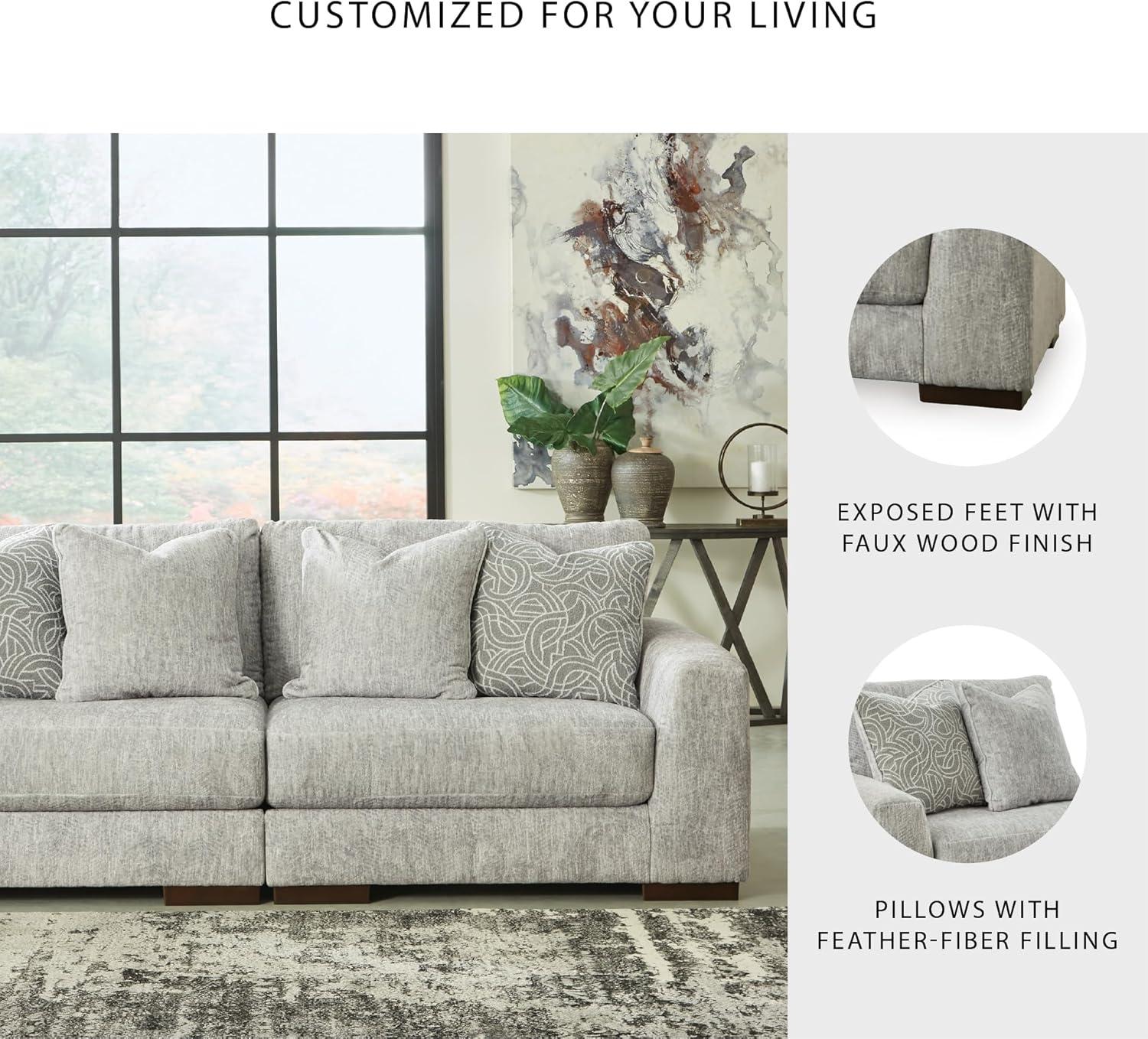 imageSignature Design by Ashley Regent Park Modern LShaped Anti Sag 5Piece Sectional with Reversible Cushions and 11 Accent Pillows Light GrayLight Gray