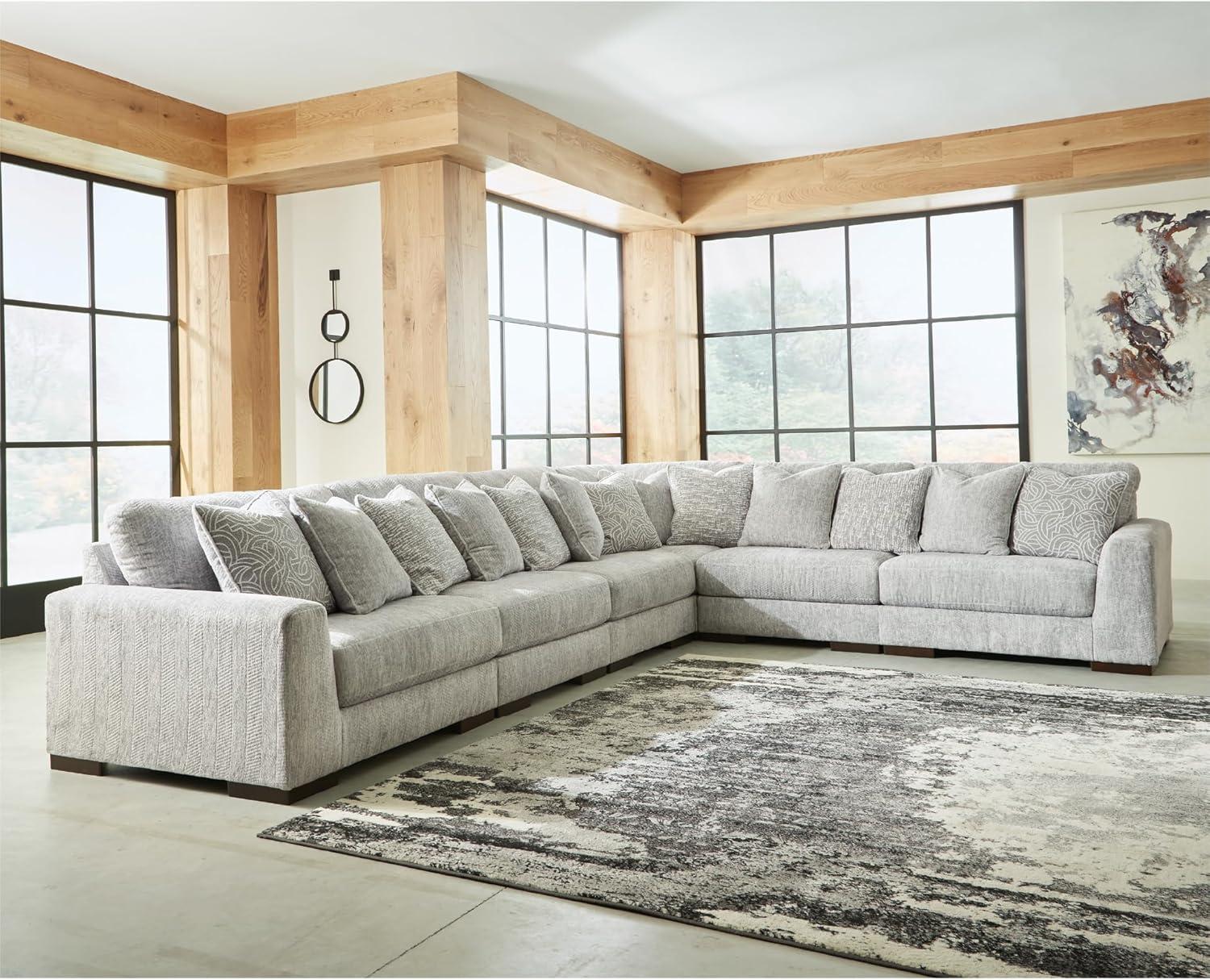 imageSignature Design by Ashley Regent Park Modern LShaped Anti Sag 5Piece Sectional with Reversible Cushions and 11 Accent Pillows Light GrayLight Gray