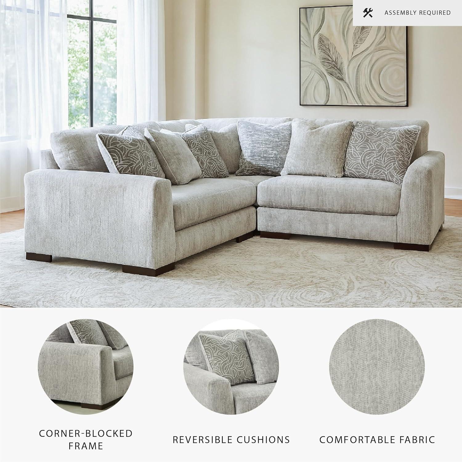 imageSignature Design by Ashley Regent Park Modern LShaped Anti Sag 5Piece Sectional with Reversible Cushions and 11 Accent Pillows Light GrayLight Gray
