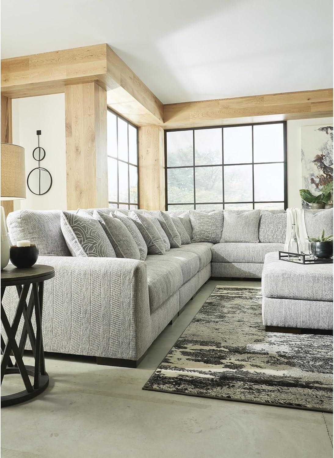 imageSignature Design by Ashley Regent Park Modern LShaped Anti Sag 5Piece Sectional with Reversible Cushions and 11 Accent Pillows Light GrayLight Gray