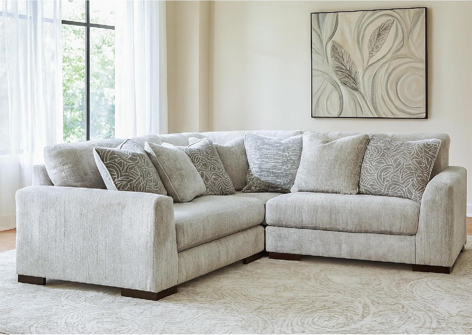imageSignature Design by Ashley Regent Park Modern LShaped Anti Sag 5Piece Sectional with Reversible Cushions and 11 Accent Pillows Light GrayLight Gray