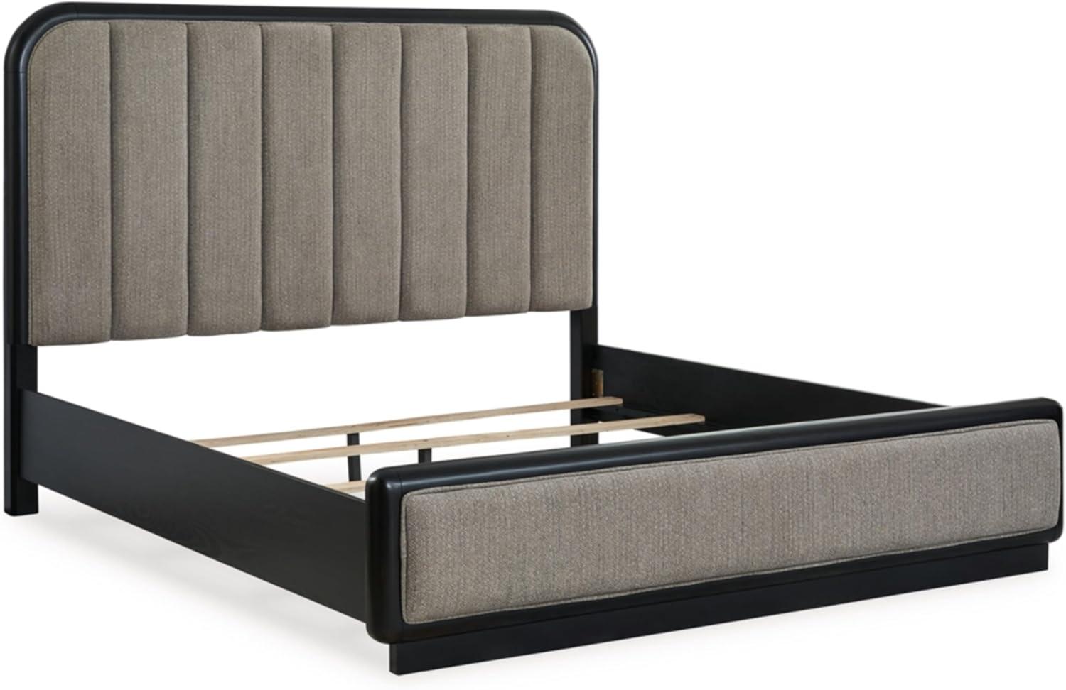 imageSignature Design by Ashley Rowanbeck Contemporary 7Drawer Dresser and Mirror with FeltLined Top Drawers and Safety Stop BlackCalifornia King Upholstered Panel Bed