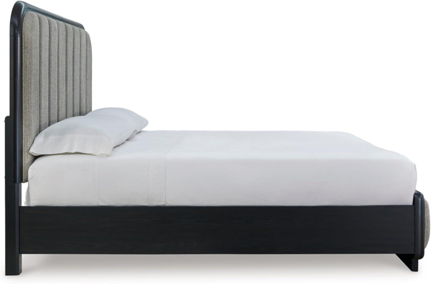 imageSignature Design by Ashley Rowanbeck Contemporary 7Drawer Dresser and Mirror with FeltLined Top Drawers and Safety Stop BlackCalifornia King Upholstered Panel Bed