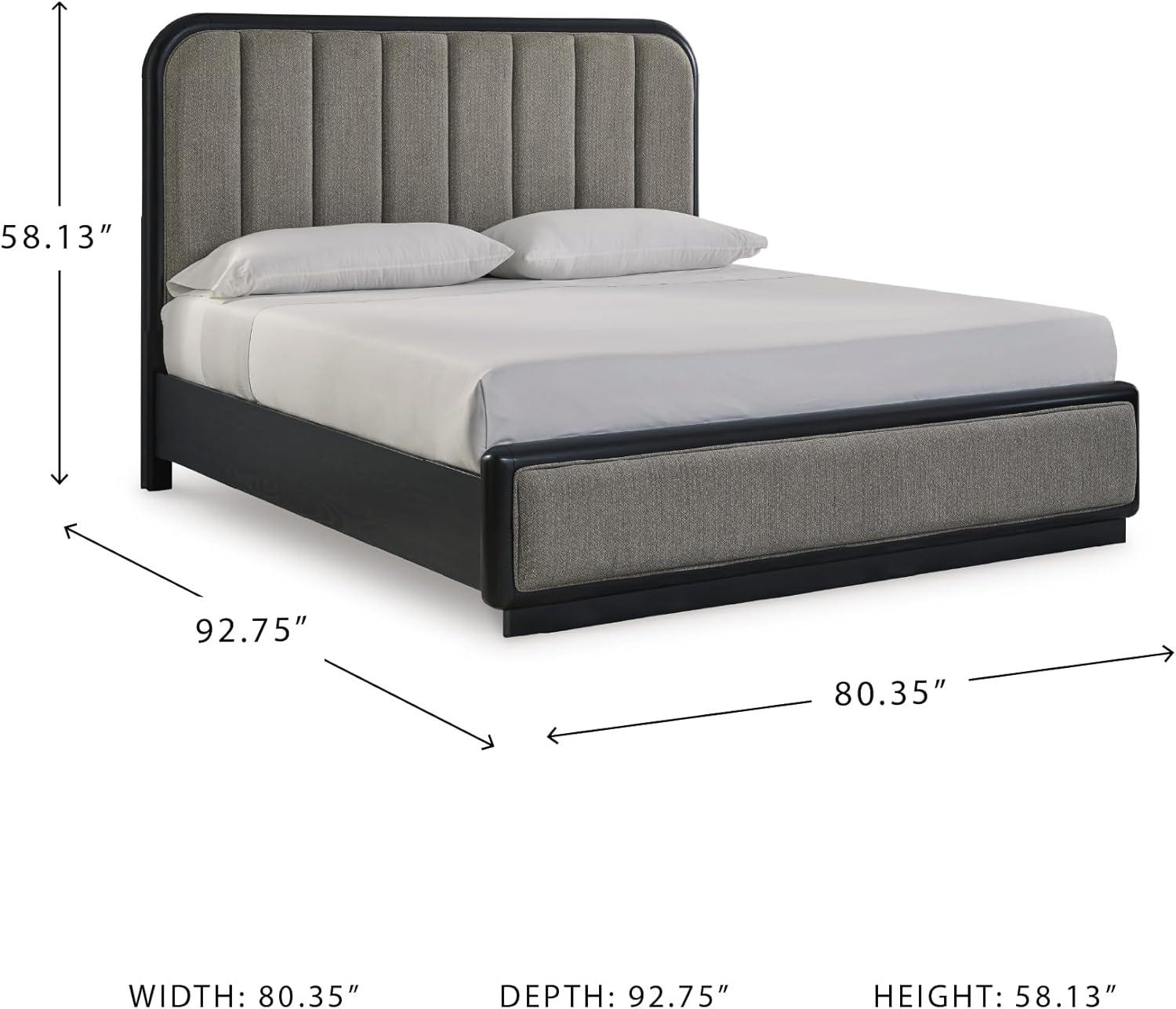 imageSignature Design by Ashley Rowanbeck Contemporary 7Drawer Dresser and Mirror with FeltLined Top Drawers and Safety Stop BlackCalifornia King Upholstered Panel Bed