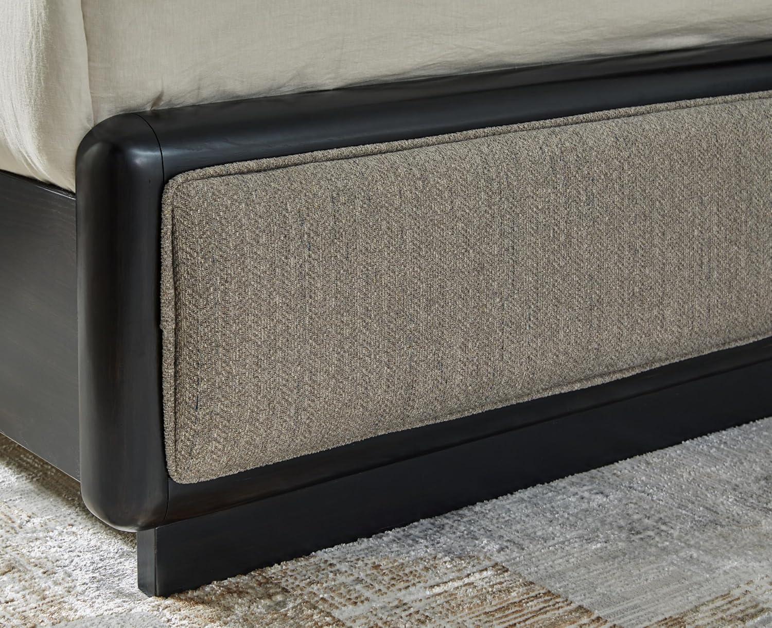 imageSignature Design by Ashley Rowanbeck Contemporary 7Drawer Dresser and Mirror with FeltLined Top Drawers and Safety Stop BlackCalifornia King Upholstered Panel Bed