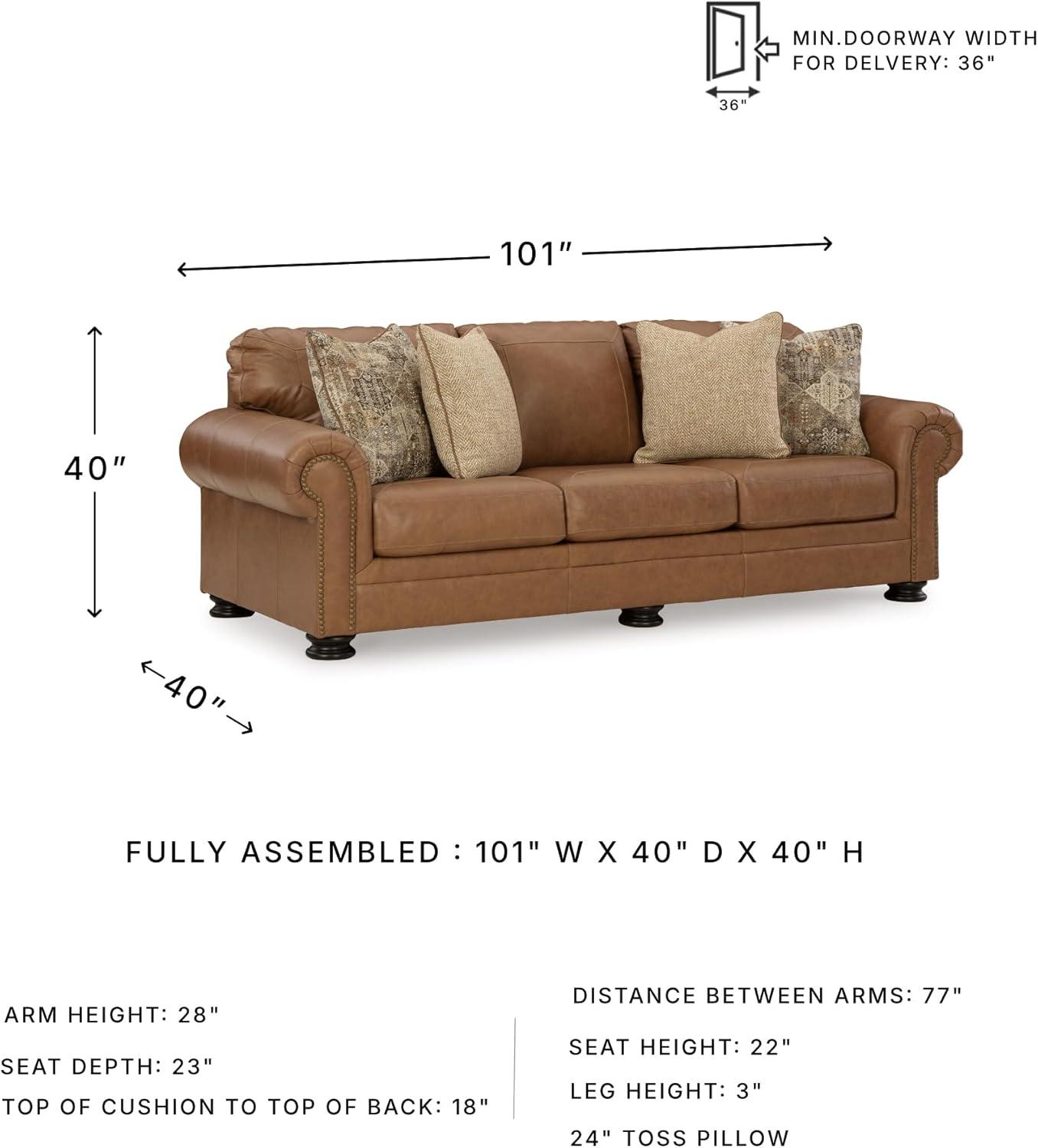 imageSignature Design by Ashley Shadsburne Rustic Faux Leather Sofa Sleeper with BiFold Memory Foam Mattress Nailhead Trim and 2 Throw Pillows Queen BrownDark Brown
