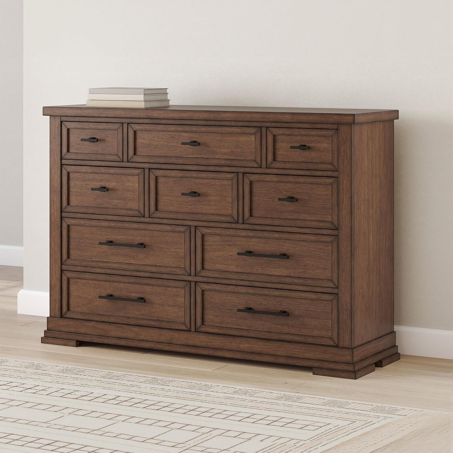 imageSignature Design by Ashley Sharlance Casual 9Drawer Dresser with FeltLined Top Drawer and Easy Glide for Bedroom Light BrownMedium Brown