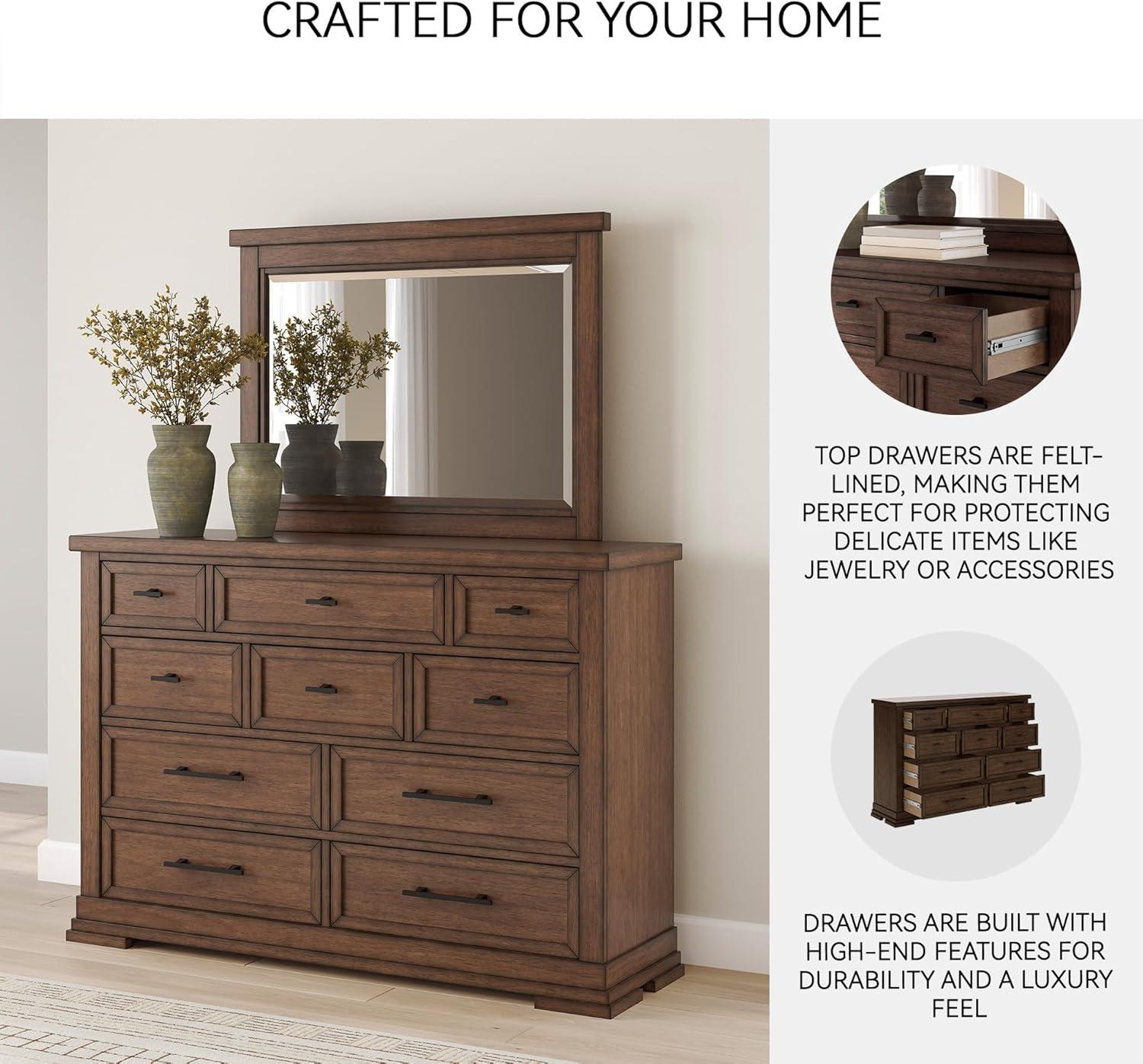 imageSignature Design by Ashley Sharlance Casual 9Drawer Dresser with FeltLined Top Drawer and Easy Glide for Bedroom Light BrownMedium Brown