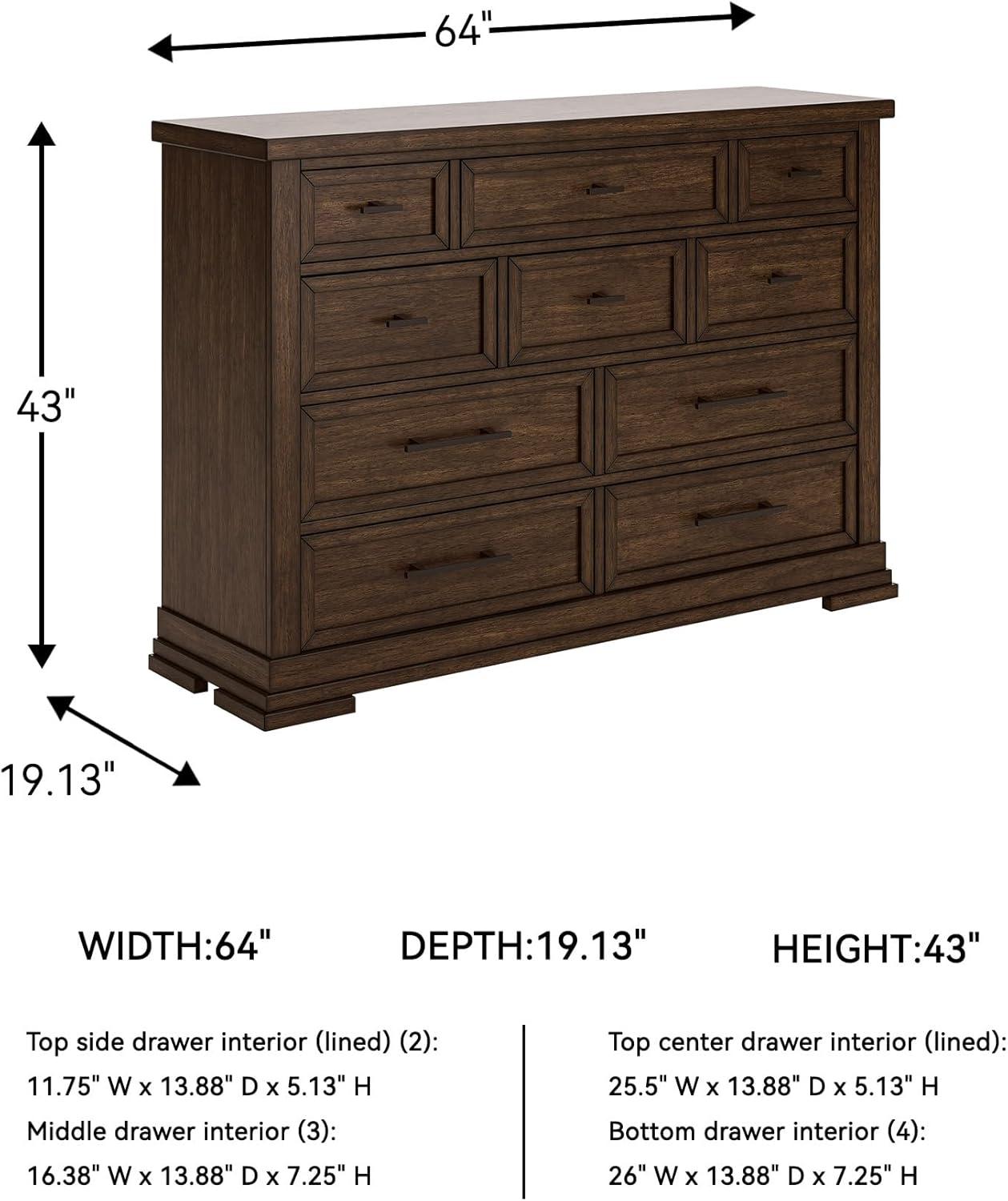 imageSignature Design by Ashley Sharlance Casual 9Drawer Dresser with FeltLined Top Drawer and Easy Glide for Bedroom Light BrownMedium Brown