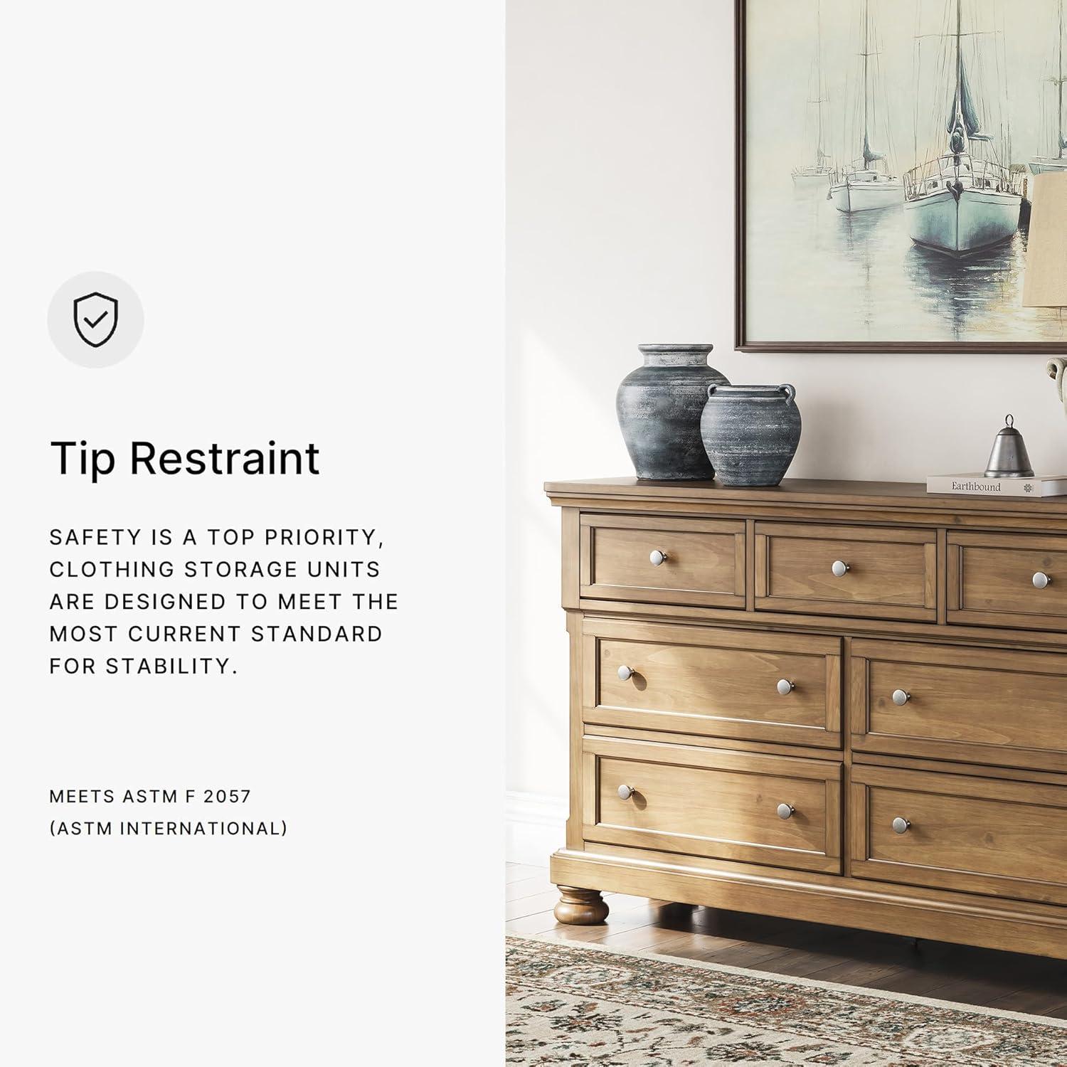 imageSignature Design by Ashley Sharlance Casual 9Drawer Dresser with FeltLined Top Drawer and Easy Glide for Bedroom Light BrownMedium Brown