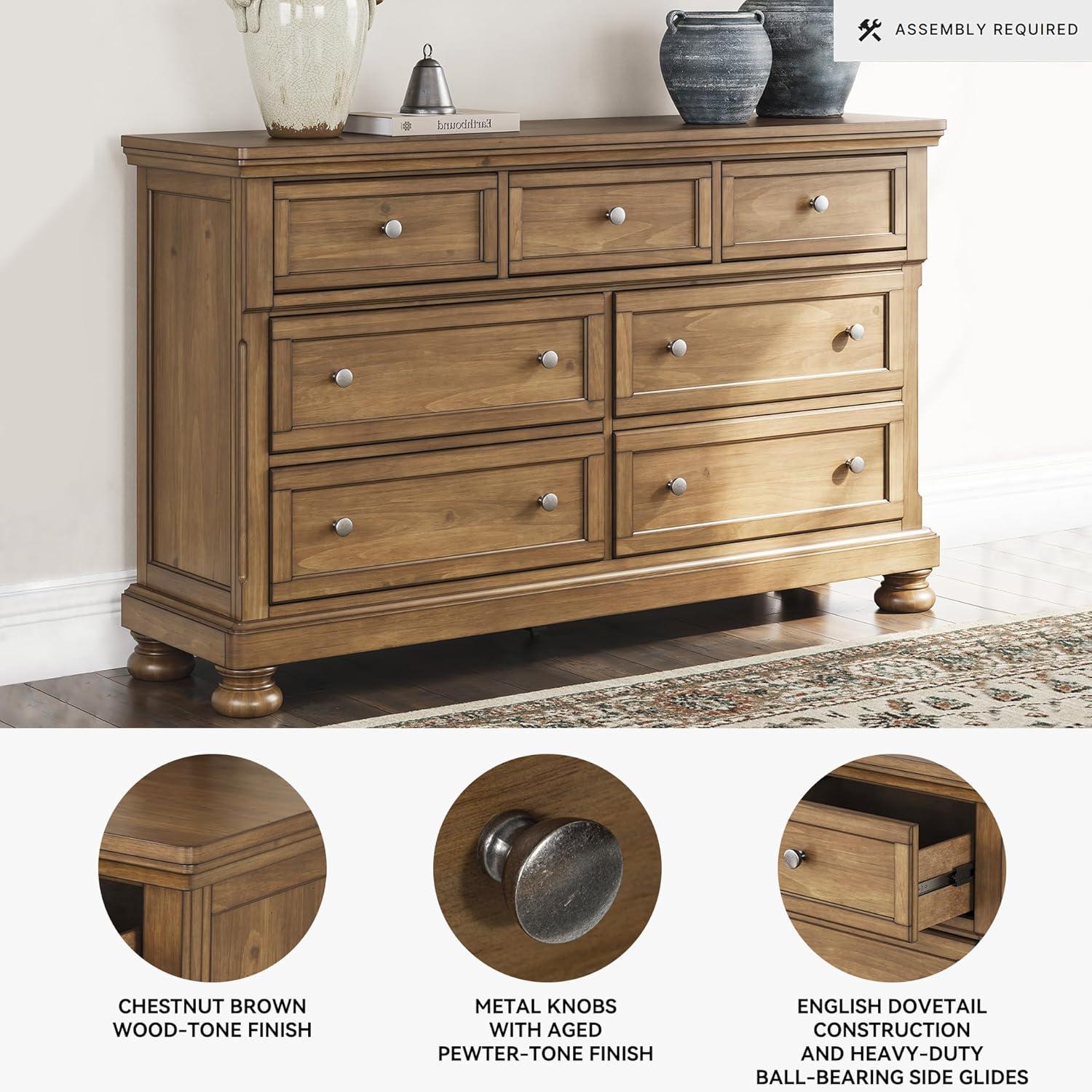 imageSignature Design by Ashley Sharlance Casual 9Drawer Dresser with FeltLined Top Drawer and Easy Glide for Bedroom Light BrownMedium Brown